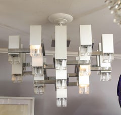 1970s Cubist Chandelier by Gaetano Sciolari