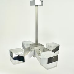 1970s Cubist Chandelier Chrome Glass