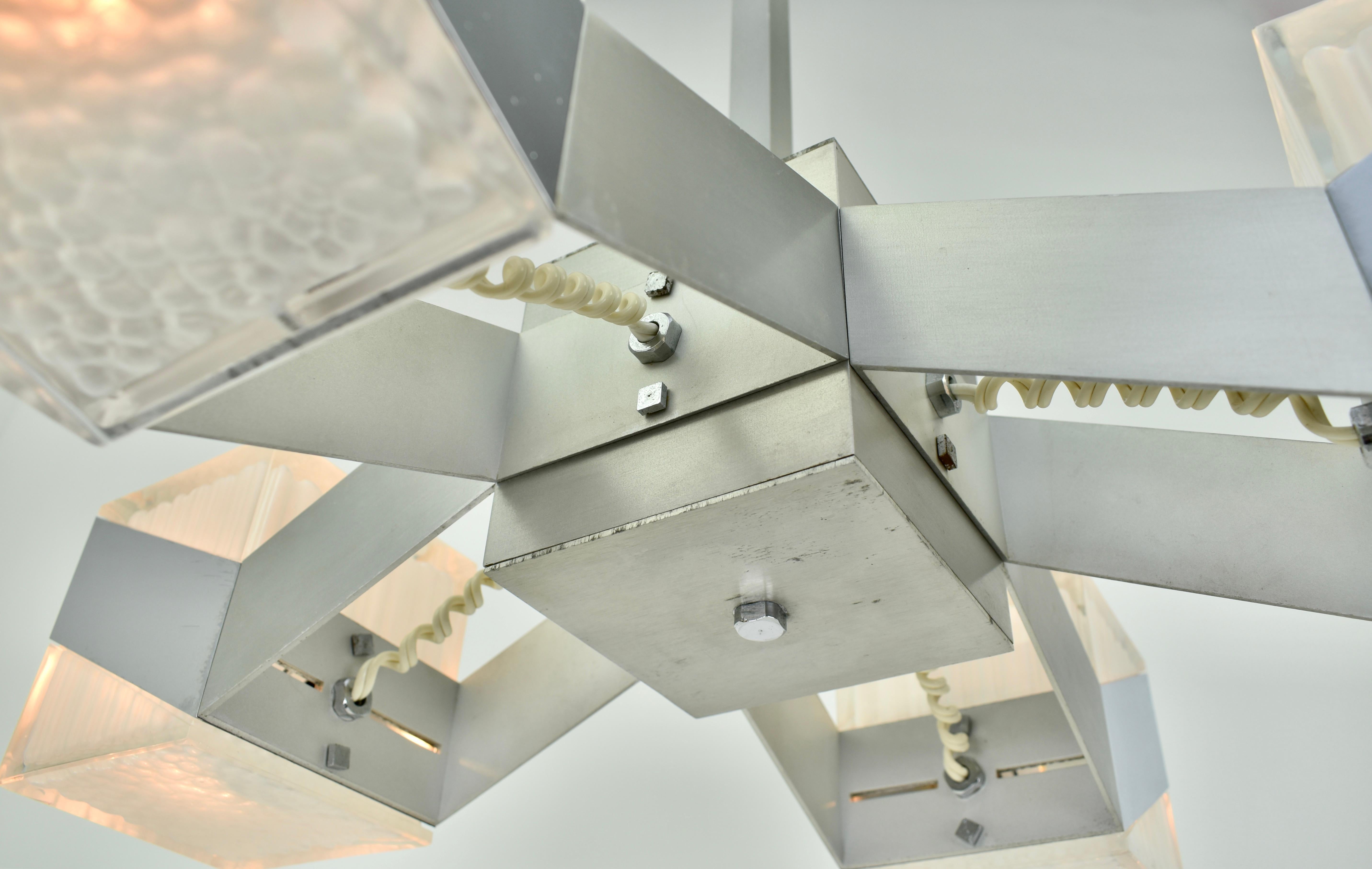 Lampadario cubista anni '70 in vetro cromato in vendita 2