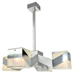 1970s Cubist Chandelier Chrome Glass