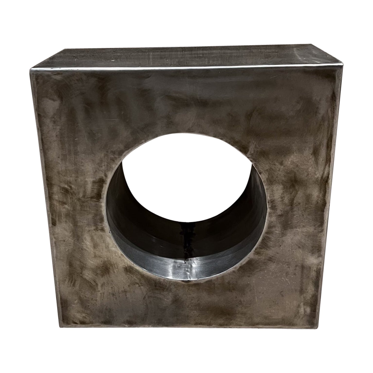 1970s Cubist Metal Sculpture Industrial Block Circle