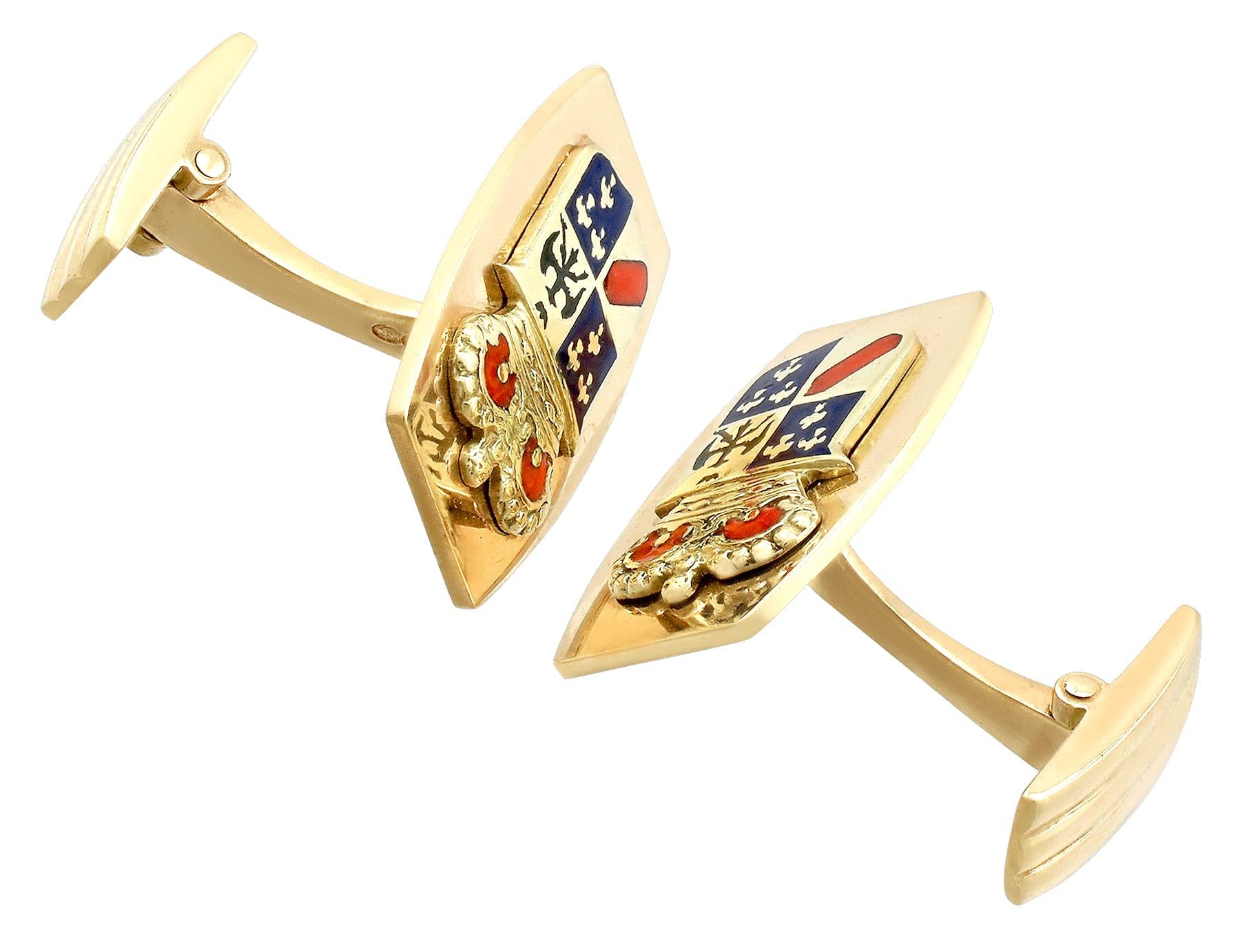 Vintage 1970s Cufflinks in 9K Yellow Gold and Enamel In Excellent Condition For Sale In Jesmond, Newcastle Upon Tyne