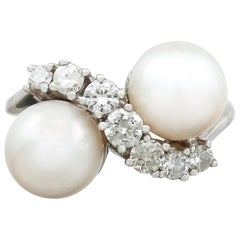 1970s Cultured Pearl and 1.04 Carat Diamond White Gold Twist Ring