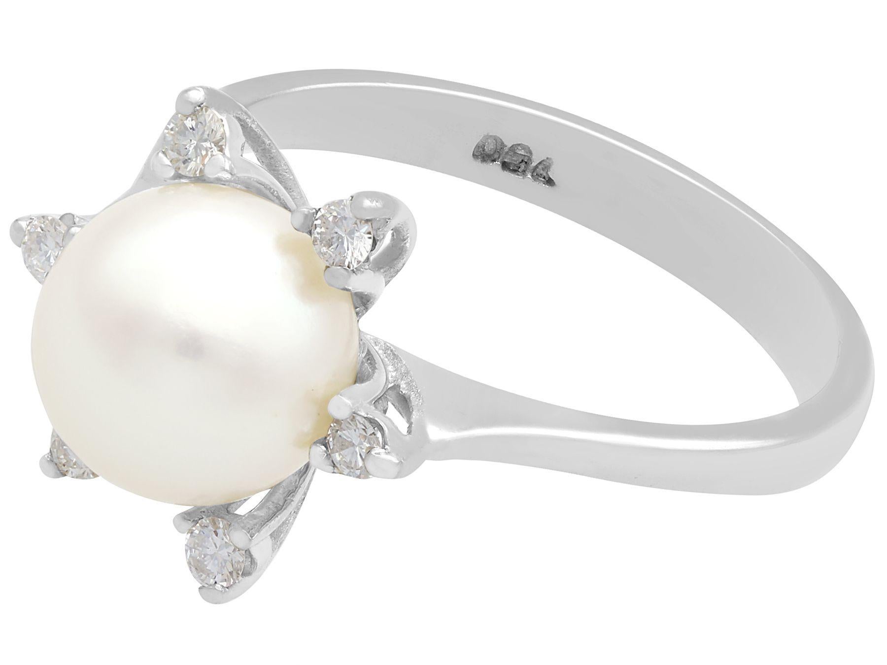 Round Cut 1970s Cultured Pearl and Diamond White Gold Cocktail Ring For Sale