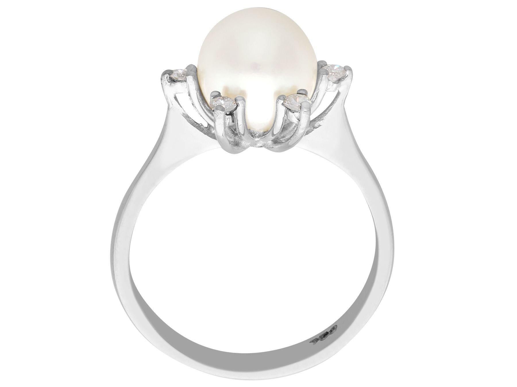 Women's 1970s Cultured Pearl and Diamond White Gold Cocktail Ring For Sale