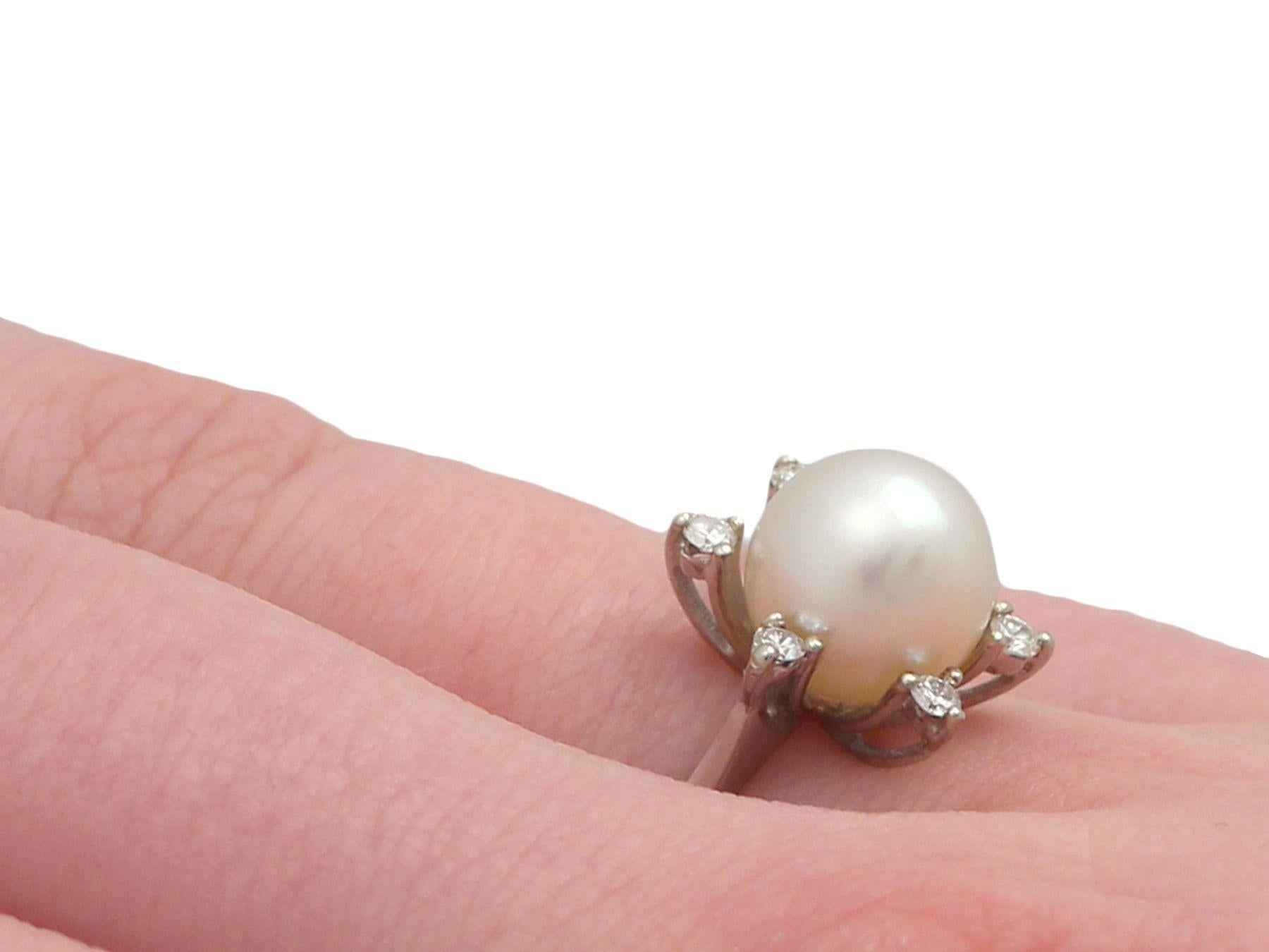 1970s Cultured Pearl and Diamond White Gold Cocktail Ring For Sale 2