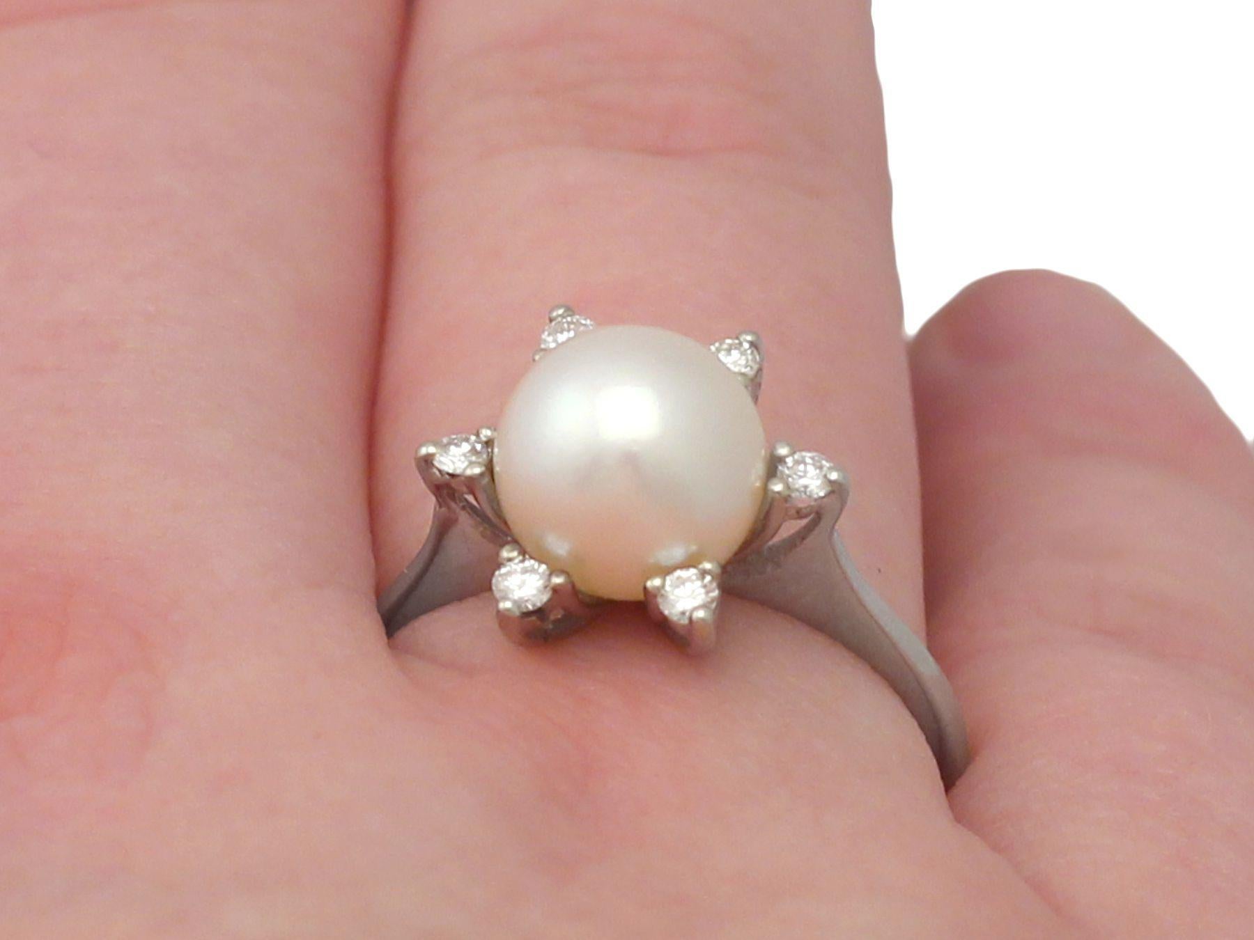 1970s Cultured Pearl and Diamond White Gold Cocktail Ring For Sale 3