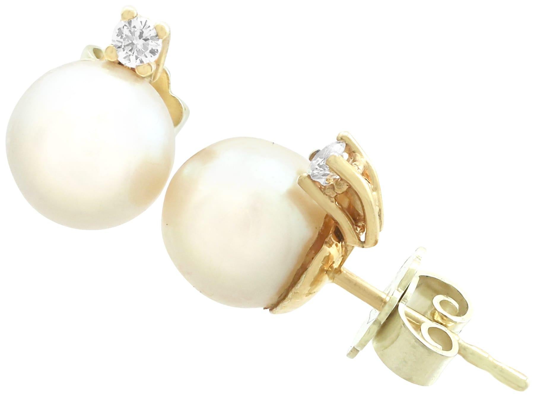 da uomo o donna Anni '70, Orecchini con perle coltivate e diamanti in oro giallo in vendita