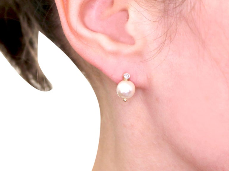 Boucles D'oreilles Pendantes Vintage - Or, Perle Blanche Et Cristaux - Réf 2557