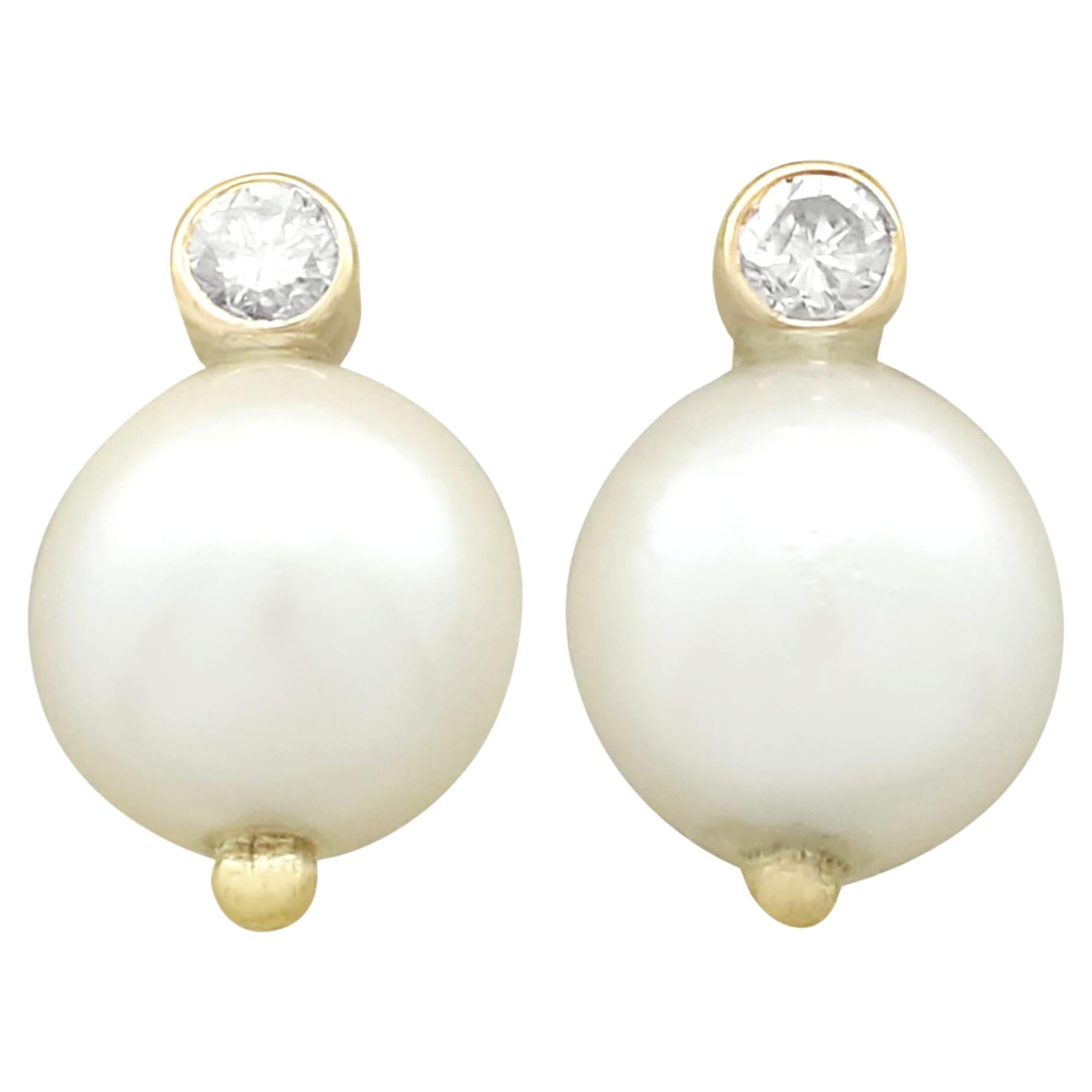 1970s, Cultured Pearl and Diamond Yellow Gold Stud Earrings For Sale