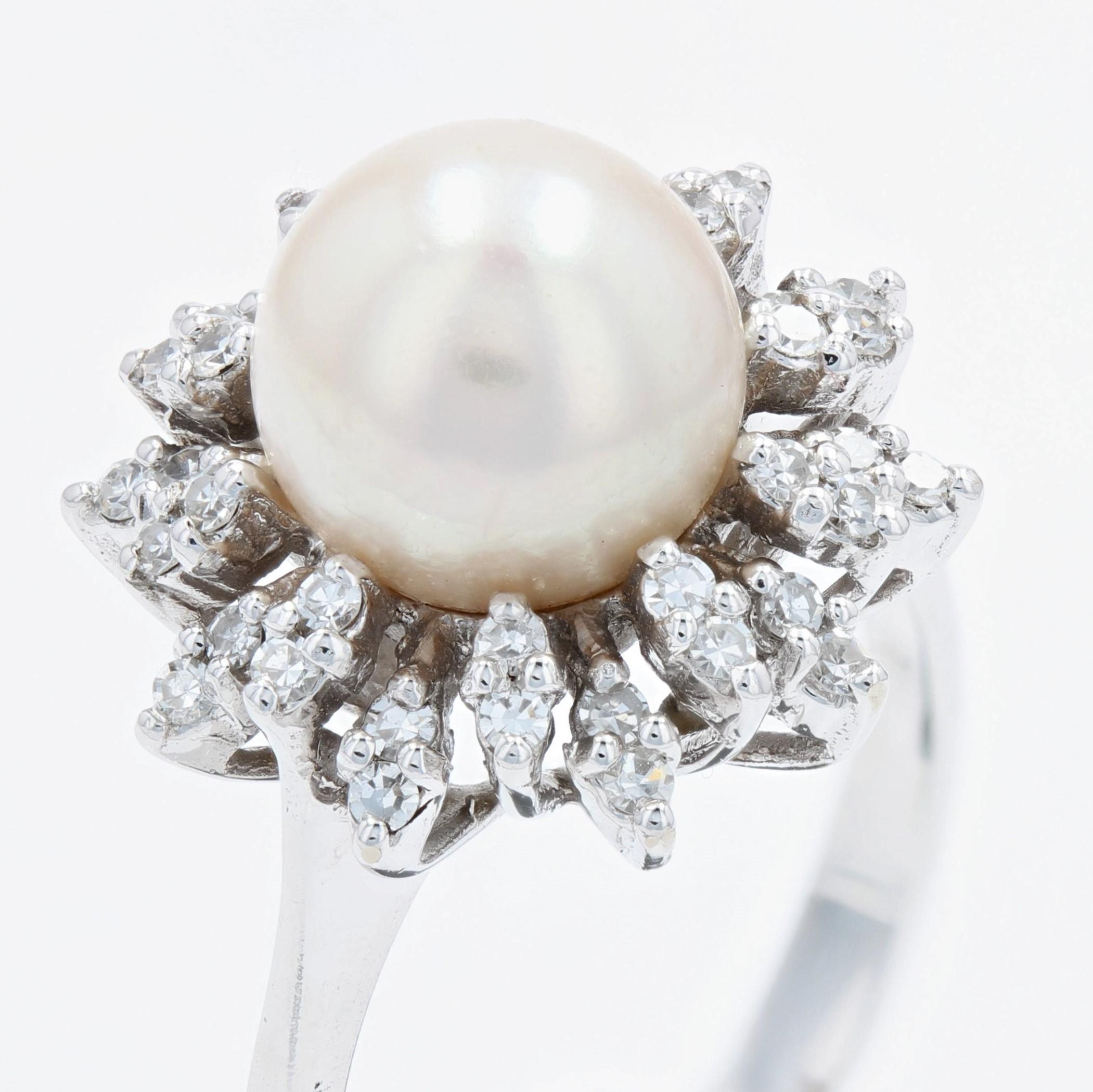 Flake-Ring aus 18 Karat Weigold mit Zuchtperlen und Diamanten, 1970er Jahre 4