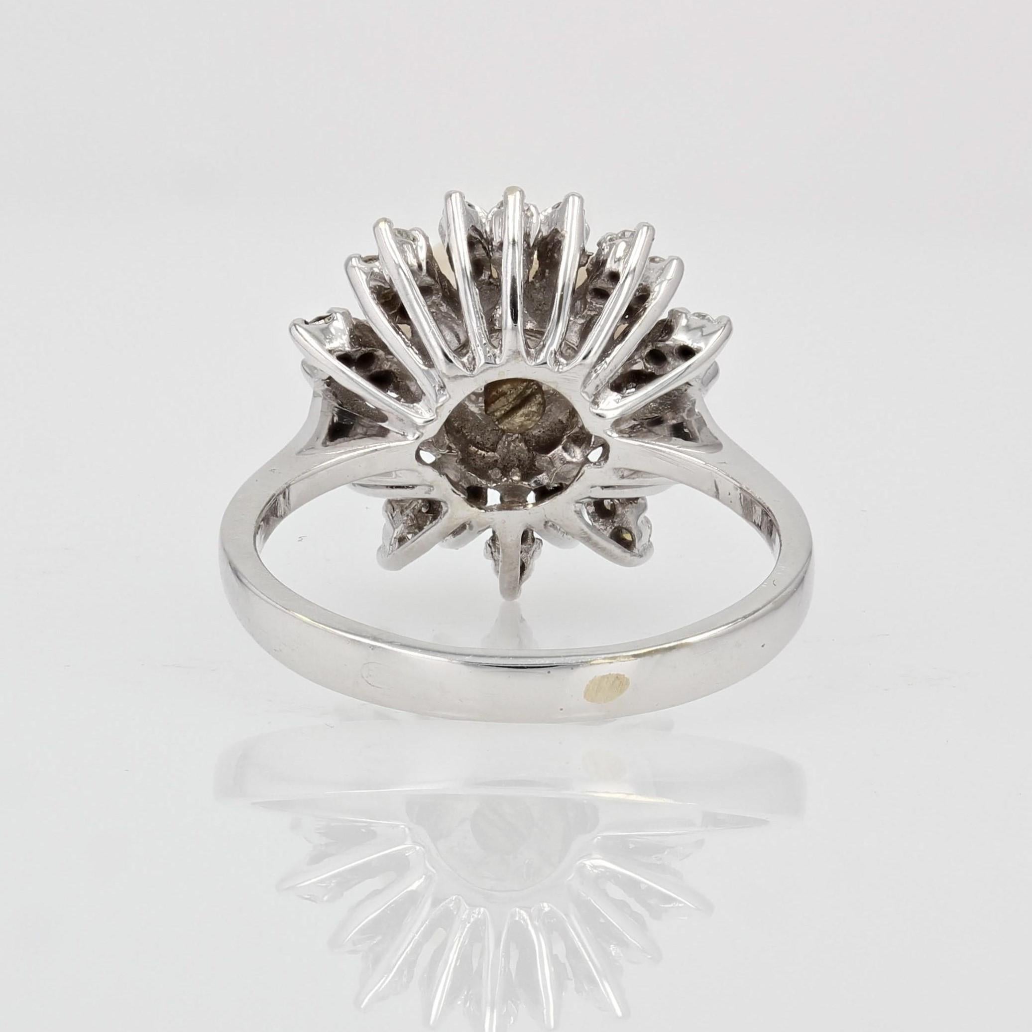 Flake-Ring aus 18 Karat Weigold mit Zuchtperlen und Diamanten, 1970er Jahre 10