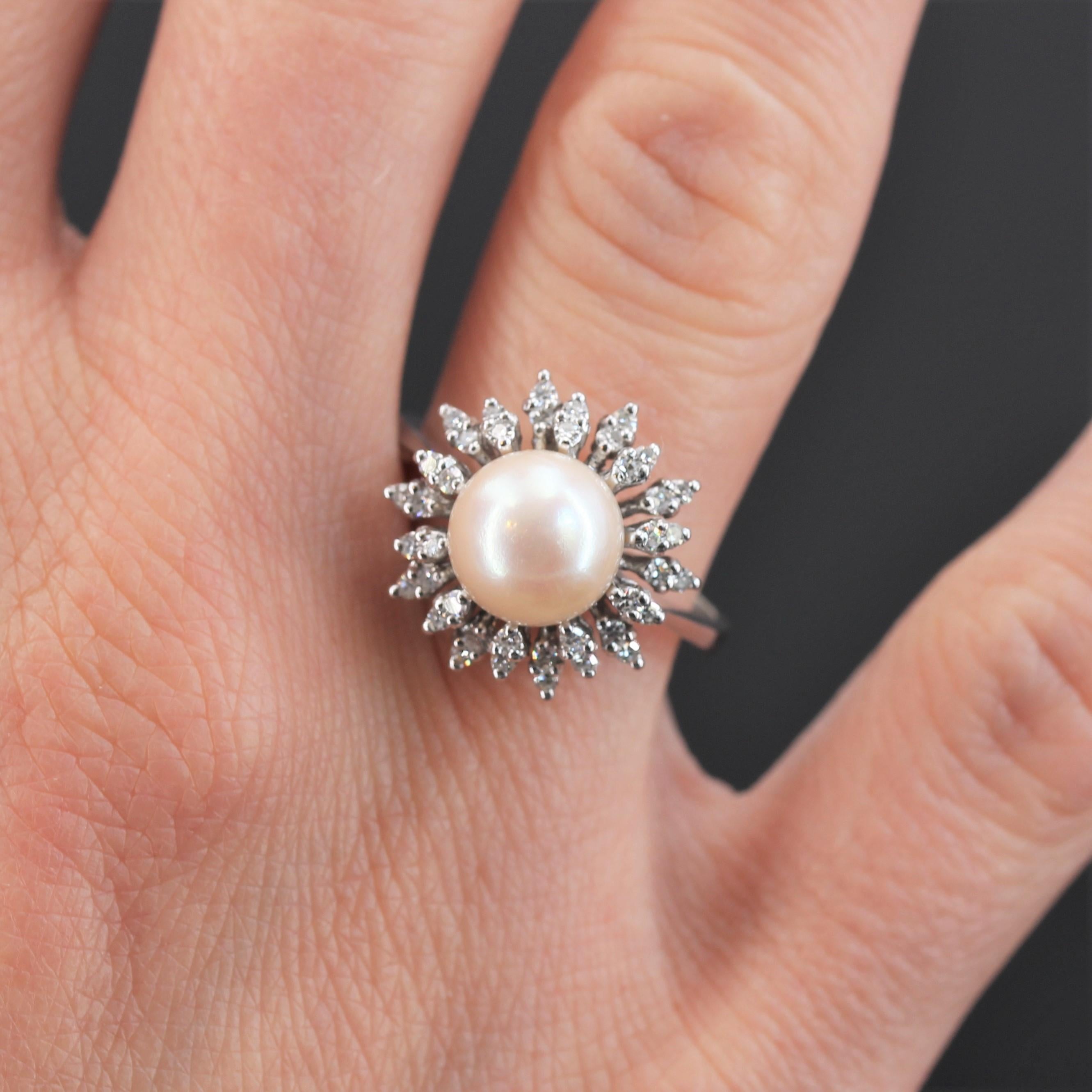 Flake-Ring aus 18 Karat Weigold mit Zuchtperlen und Diamanten, 1970er Jahre 13