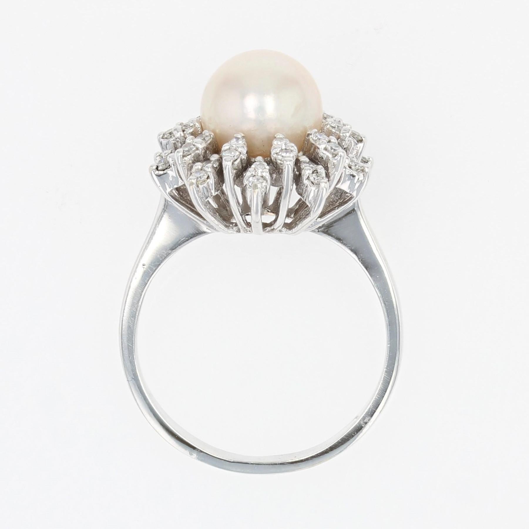 Flake-Ring aus 18 Karat Weigold mit Zuchtperlen und Diamanten, 1970er Jahre 14