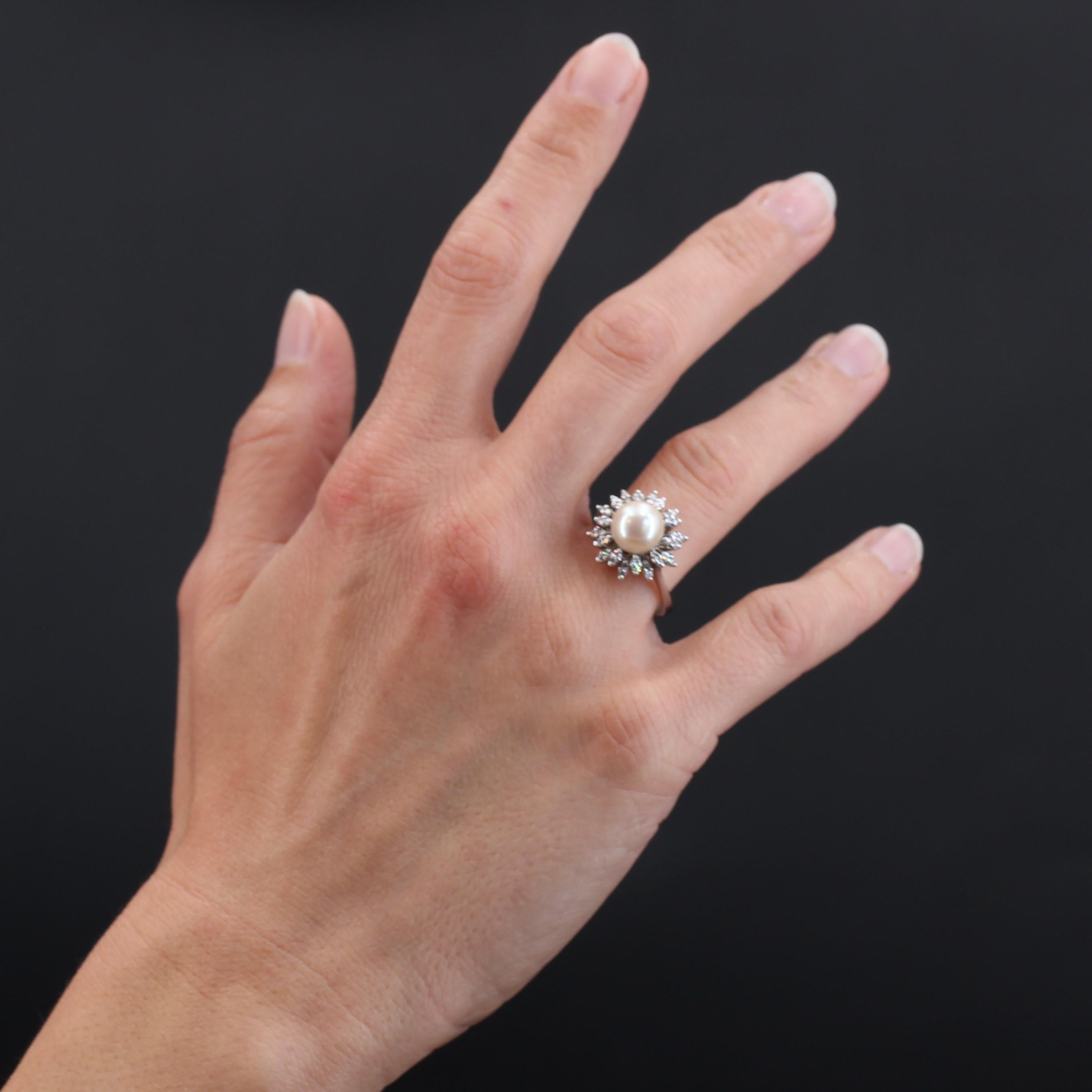 Flake-Ring aus 18 Karat Weigold mit Zuchtperlen und Diamanten, 1970er Jahre im Zustand „Gut“ in Poitiers, FR
