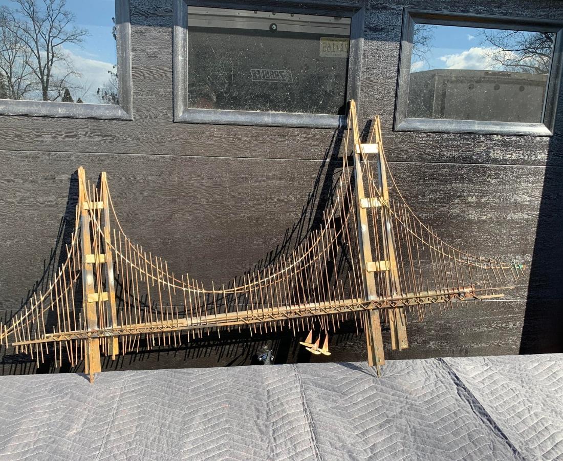 1970s Curtis Jere Bridge Sculpture Signed Brass Metal Wall Decor 1