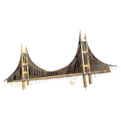 1970s Curtis Jere Bridge Sculpture Signed Brass Metal Wall Decor