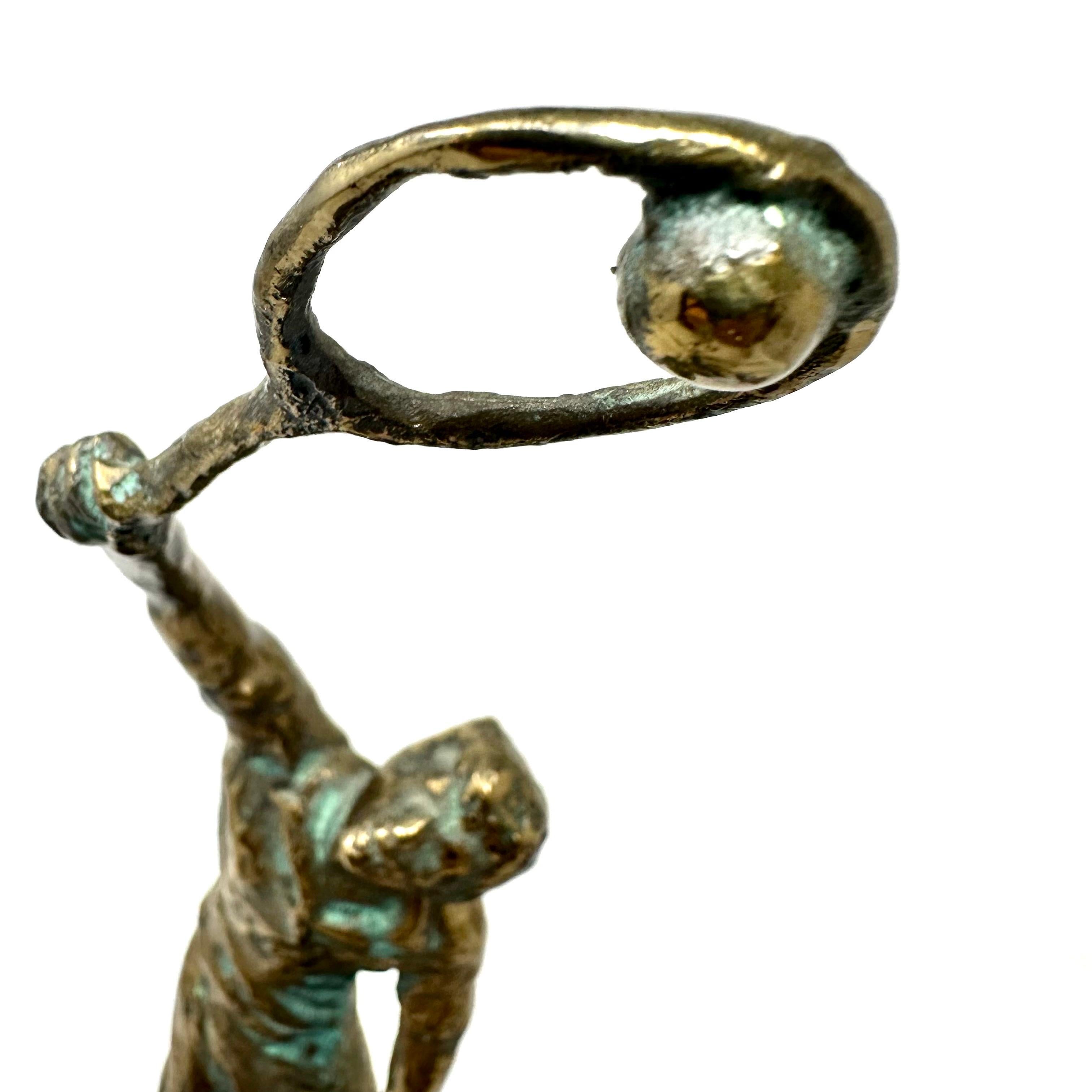 1970s Curtis Jere Bronze Tennis Player Sculpture on Wood Base 8