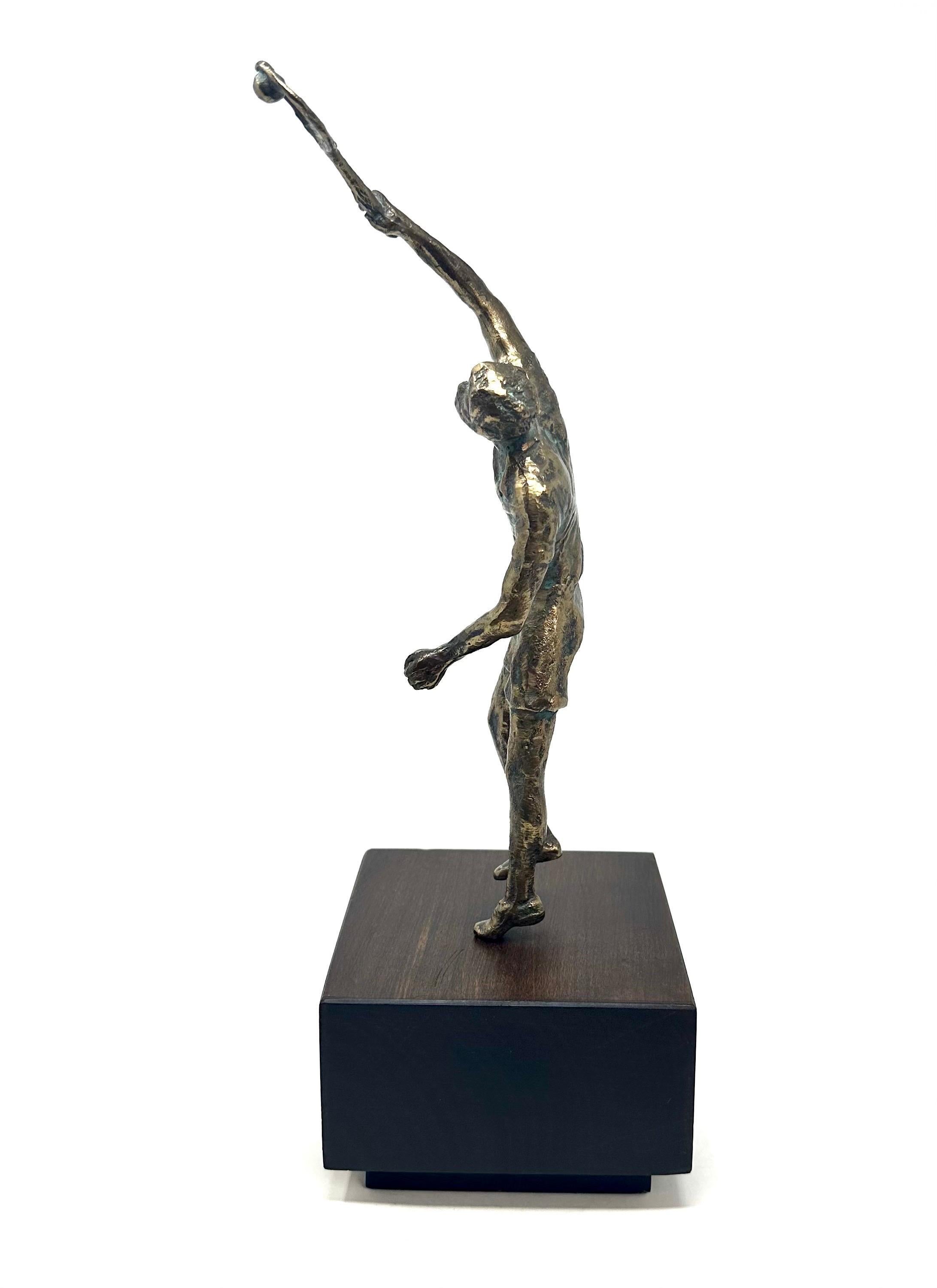 American 1970s Curtis Jere Bronze Tennis Player Sculpture on Wood Base