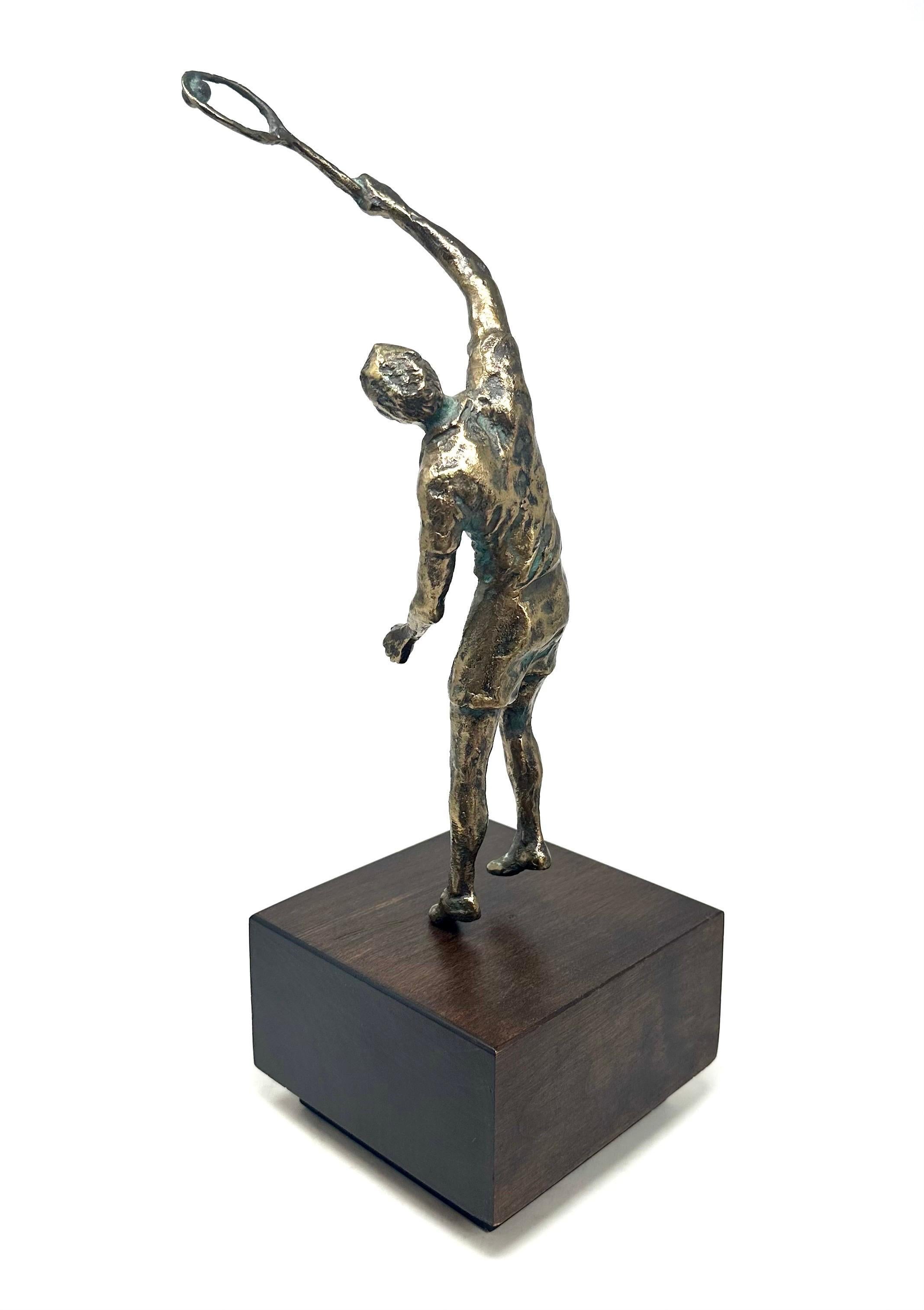 1970s Curtis Jere Bronze Tennis Player Sculpture on Wood Base In Good Condition In Sacramento, CA