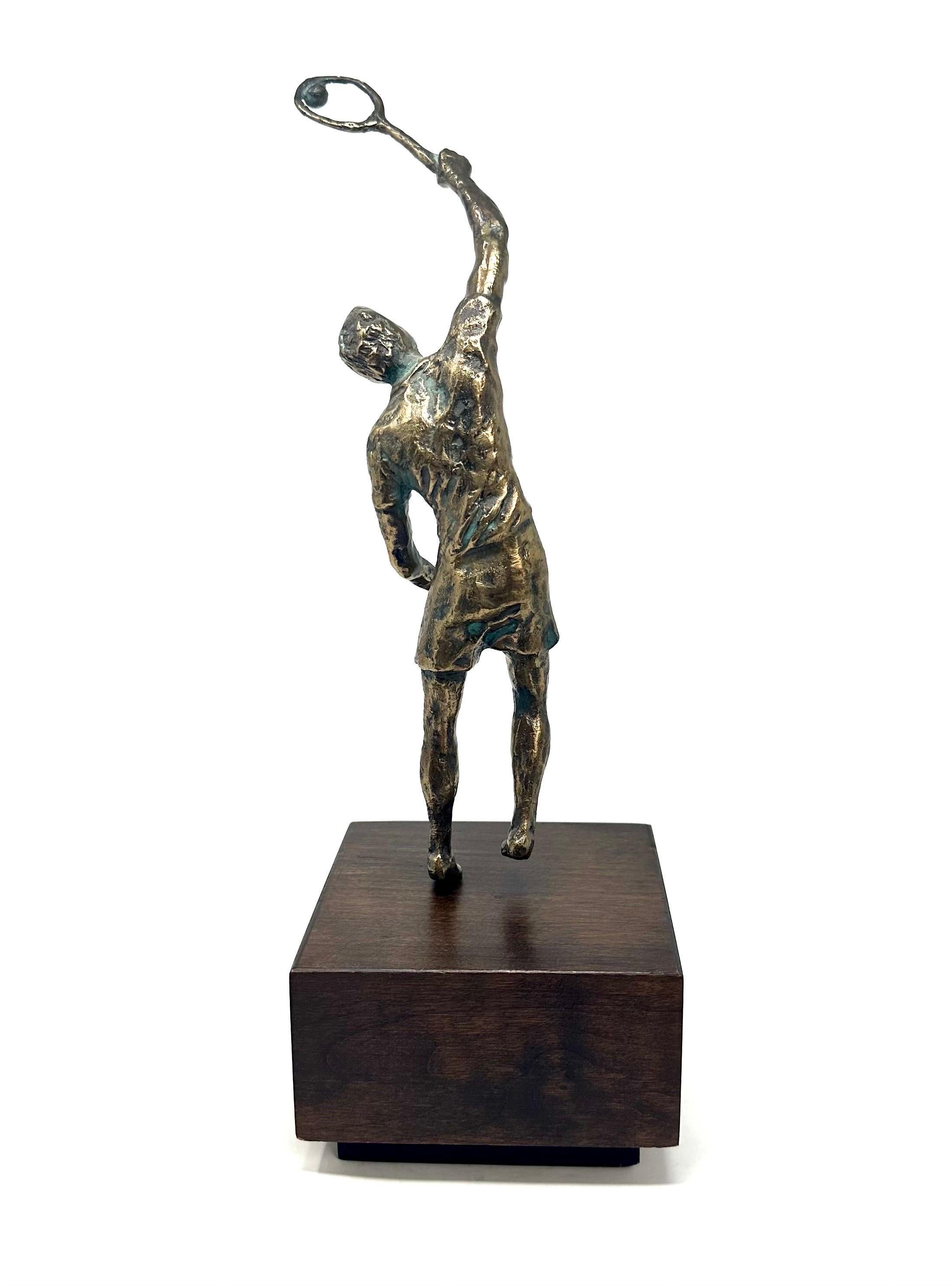 Late 20th Century 1970s Curtis Jere Bronze Tennis Player Sculpture on Wood Base