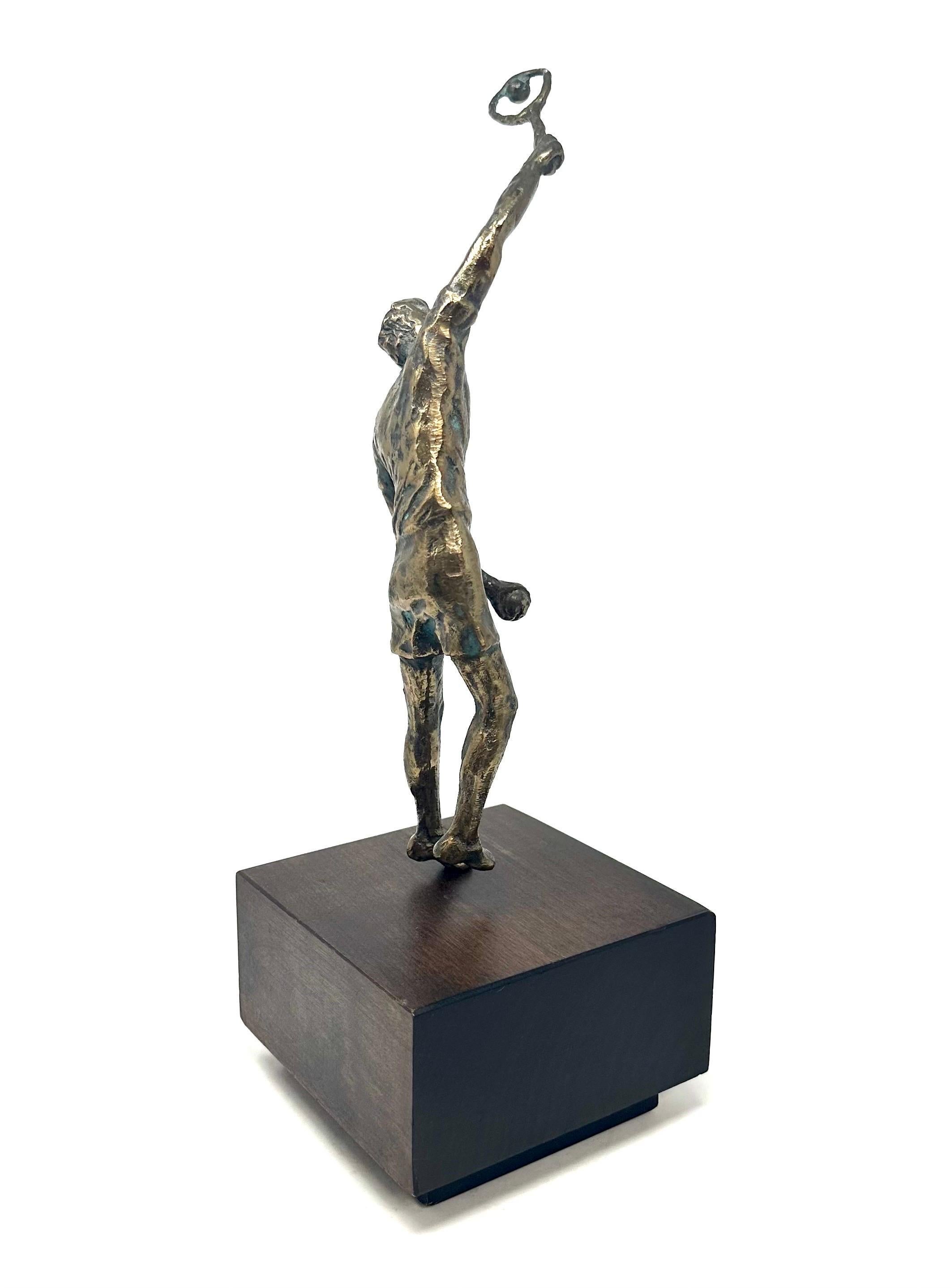 1970s Curtis Jere Bronze Tennis Player Sculpture on Wood Base 1