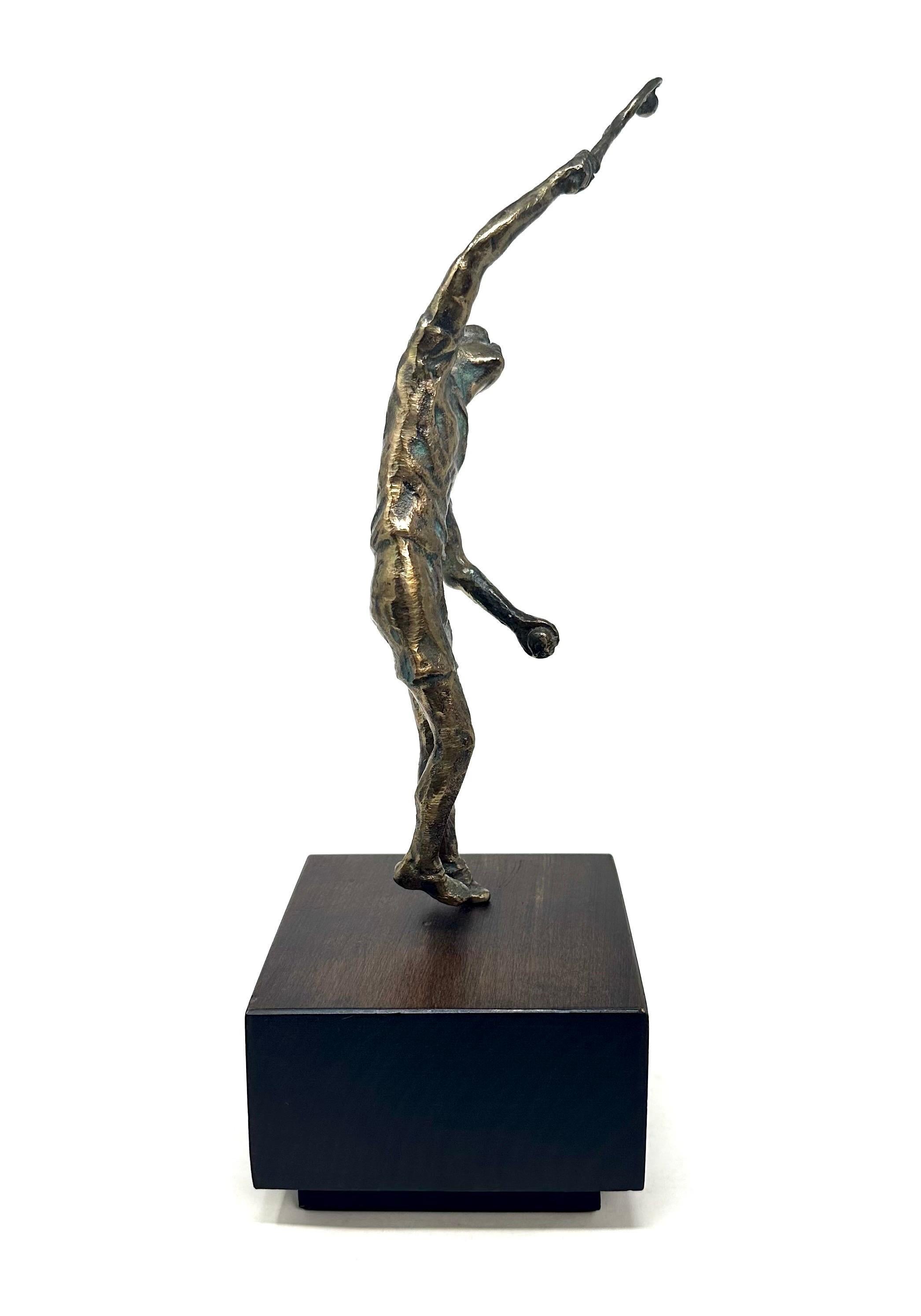 1970s Curtis Jere Bronze Tennis Player Sculpture on Wood Base 2