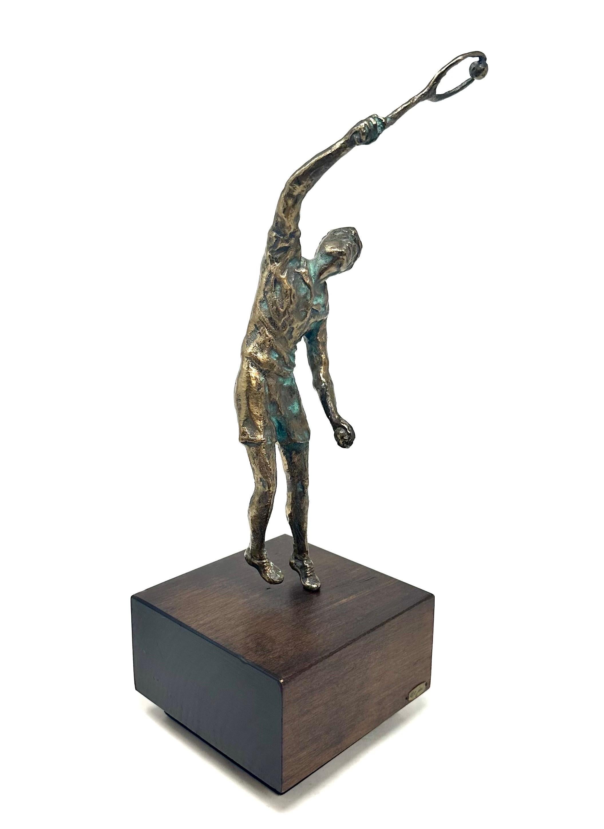 1970s Curtis Jere Bronze Tennis Player Sculpture on Wood Base 3