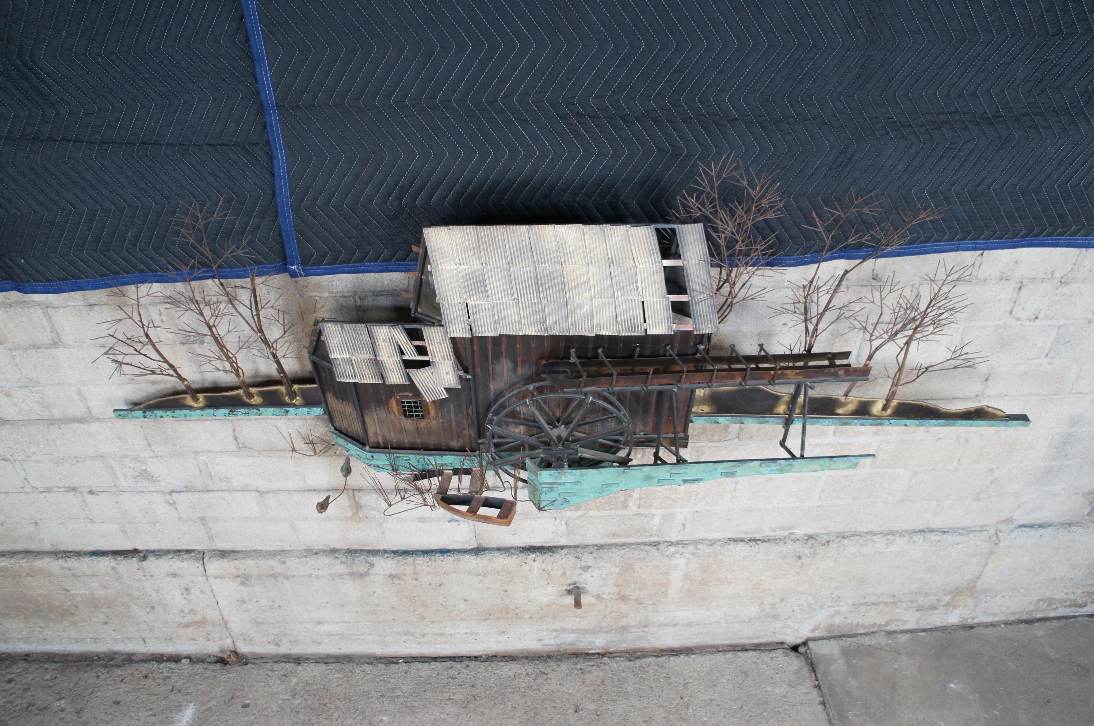 1970er Jahre Curtis Jere Brutalistische Metallmühle Bauernhaus Wasserrad Wandskulptur im Zustand „Gut“ im Angebot in Dayton, OH