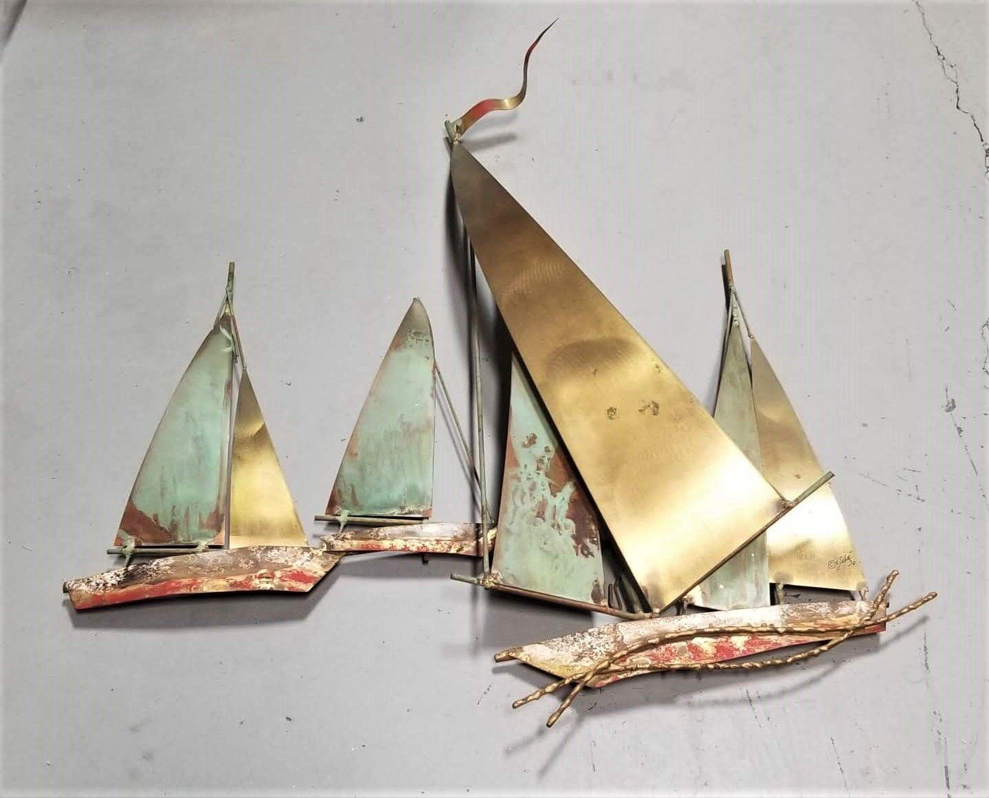 1970s Curtis Jere Copper Sail Boats Nautical Wall Sculpture In Excellent Condition For Sale In Van Nuys, CA