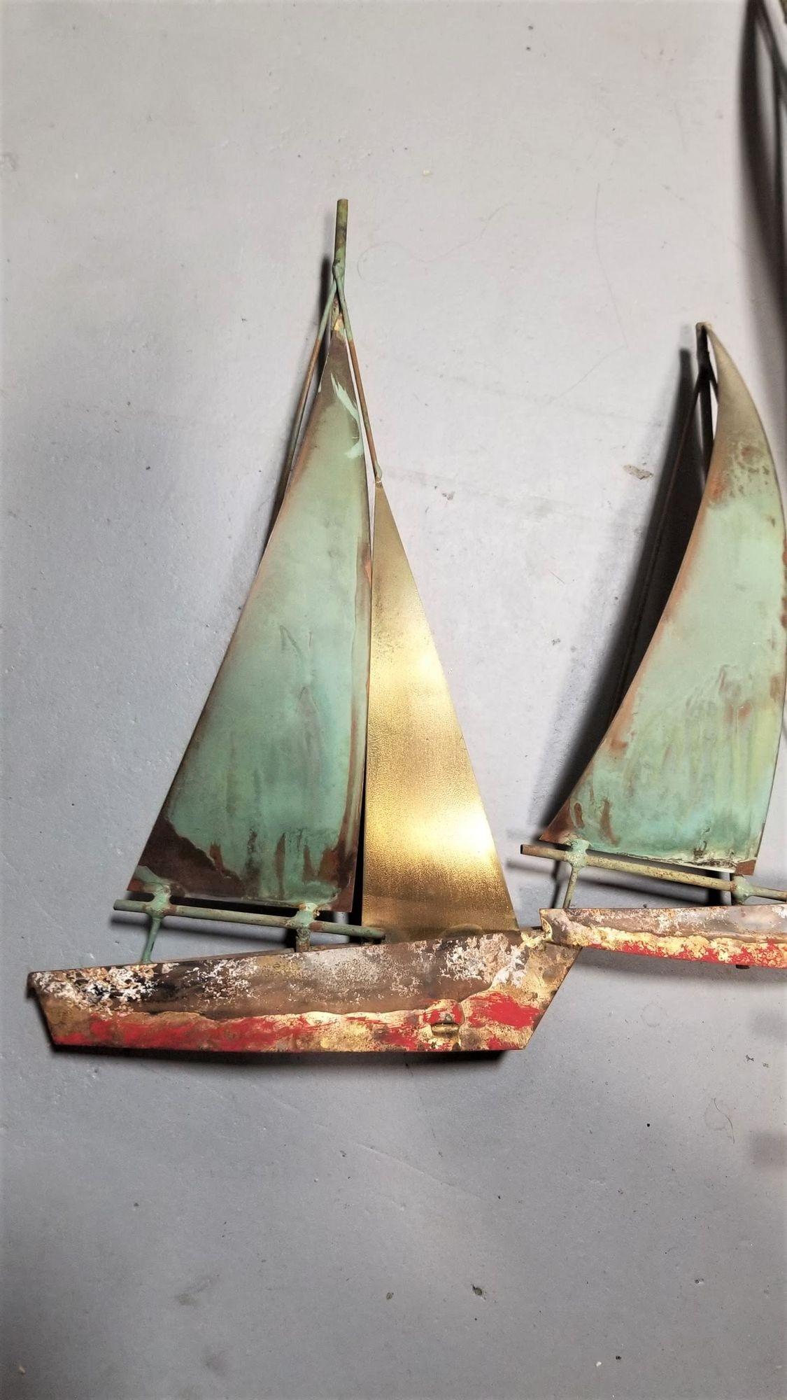 1970s Curtis Jere Copper Sail Boats Nautical Wall Sculpture For Sale 2