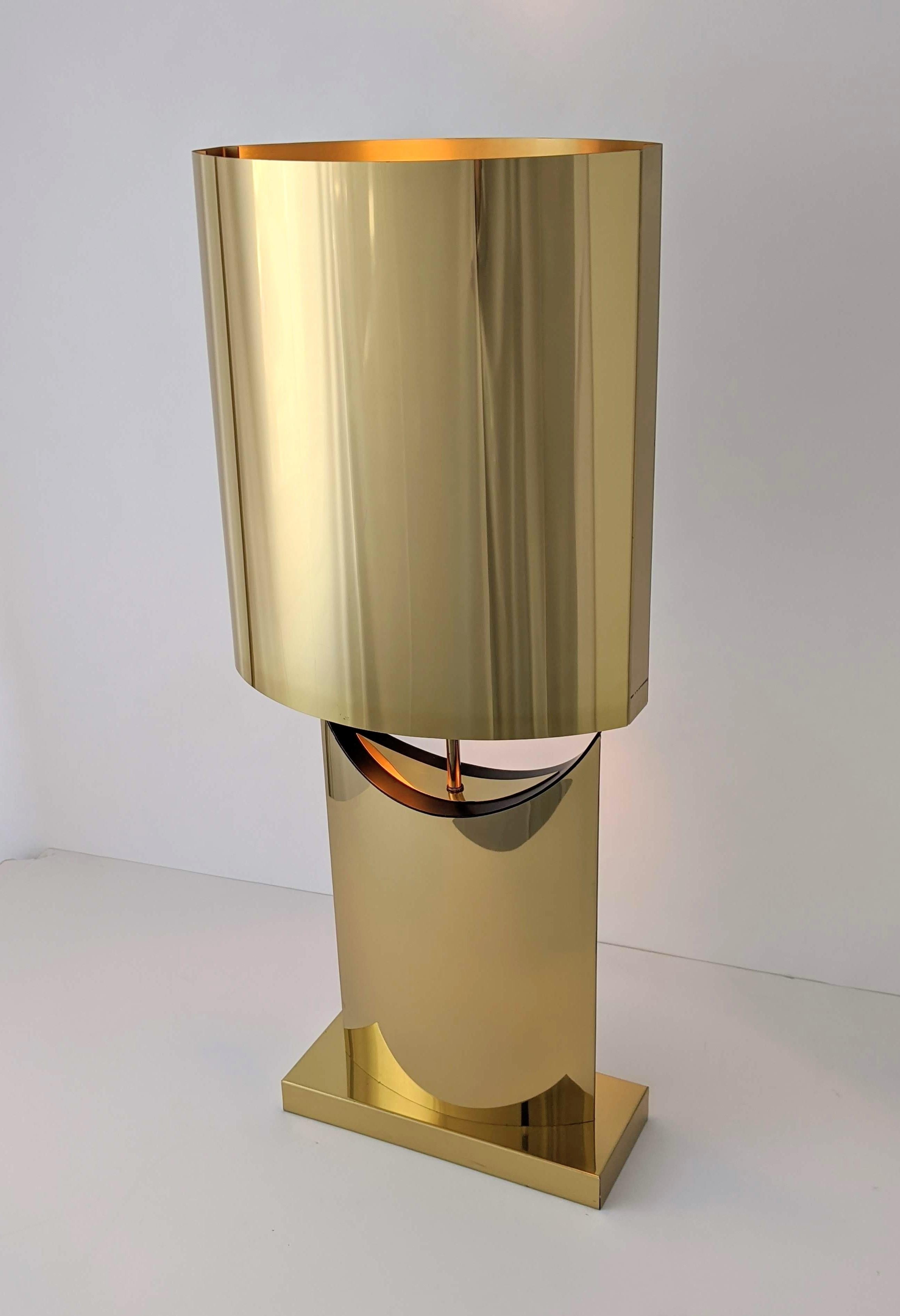 American 1970s, Curtis Jere Huge Brass-Plated Table Lamp, USA For Sale