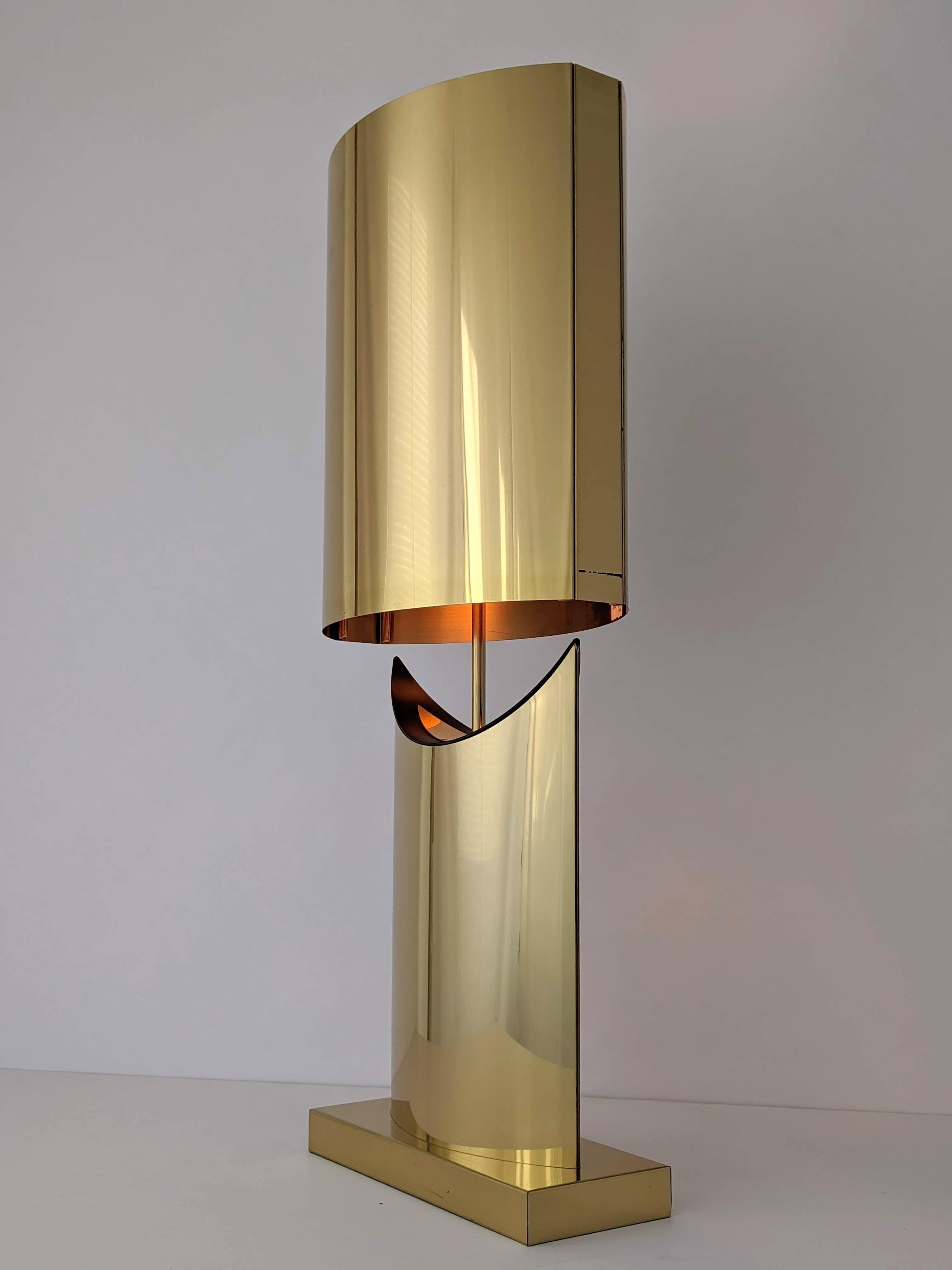 1970s, Curtis Jere Huge Brass-Plated Table Lamp, USA For Sale 1