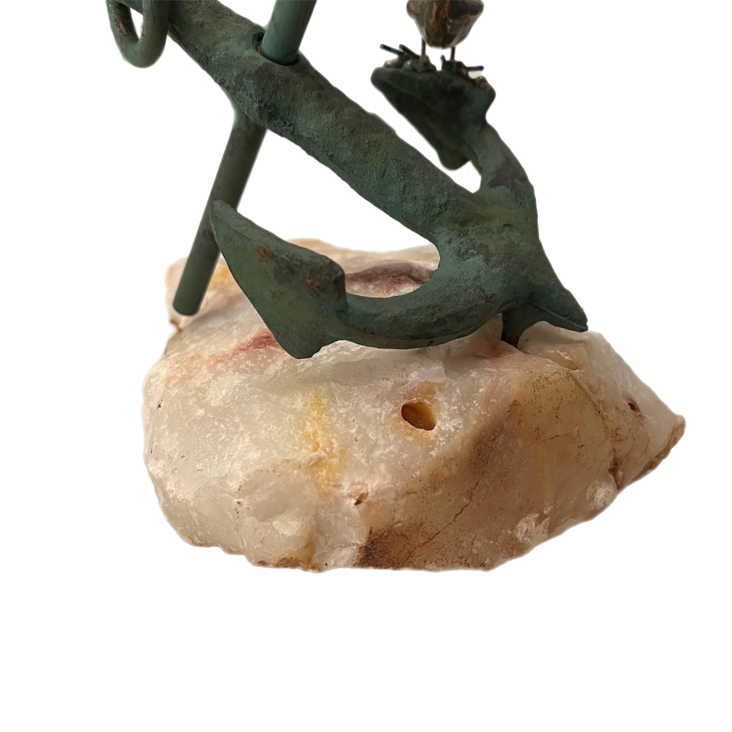 Mid-Century Modern 1970’s Curtis Jere Signed Anchor With Bird on Quarts Sculpture. For Sale