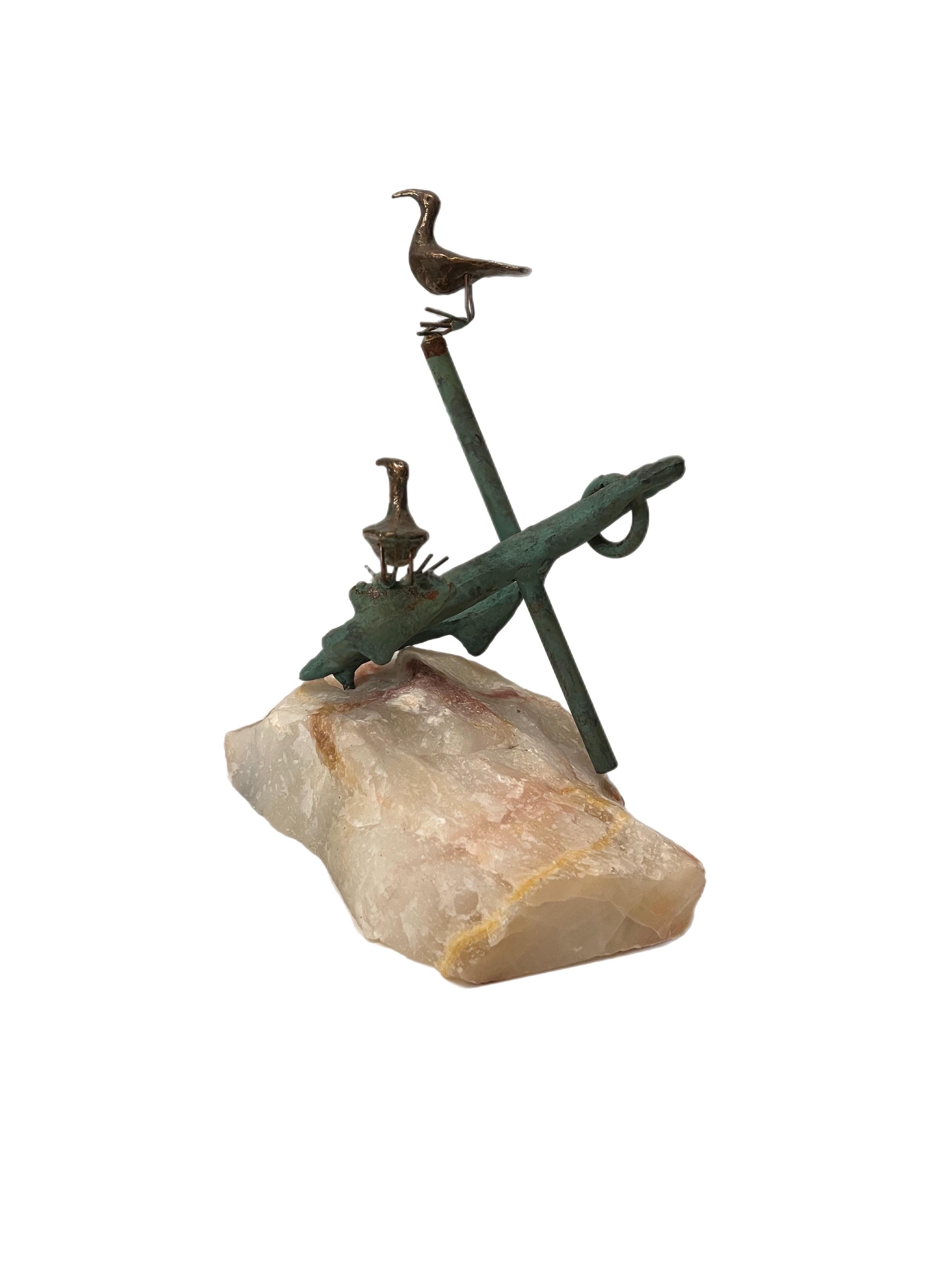 1970’s Curtis Jere Signed Anchor With Bird on Quarts Sculpture. In Good Condition For Sale In Charleston, SC