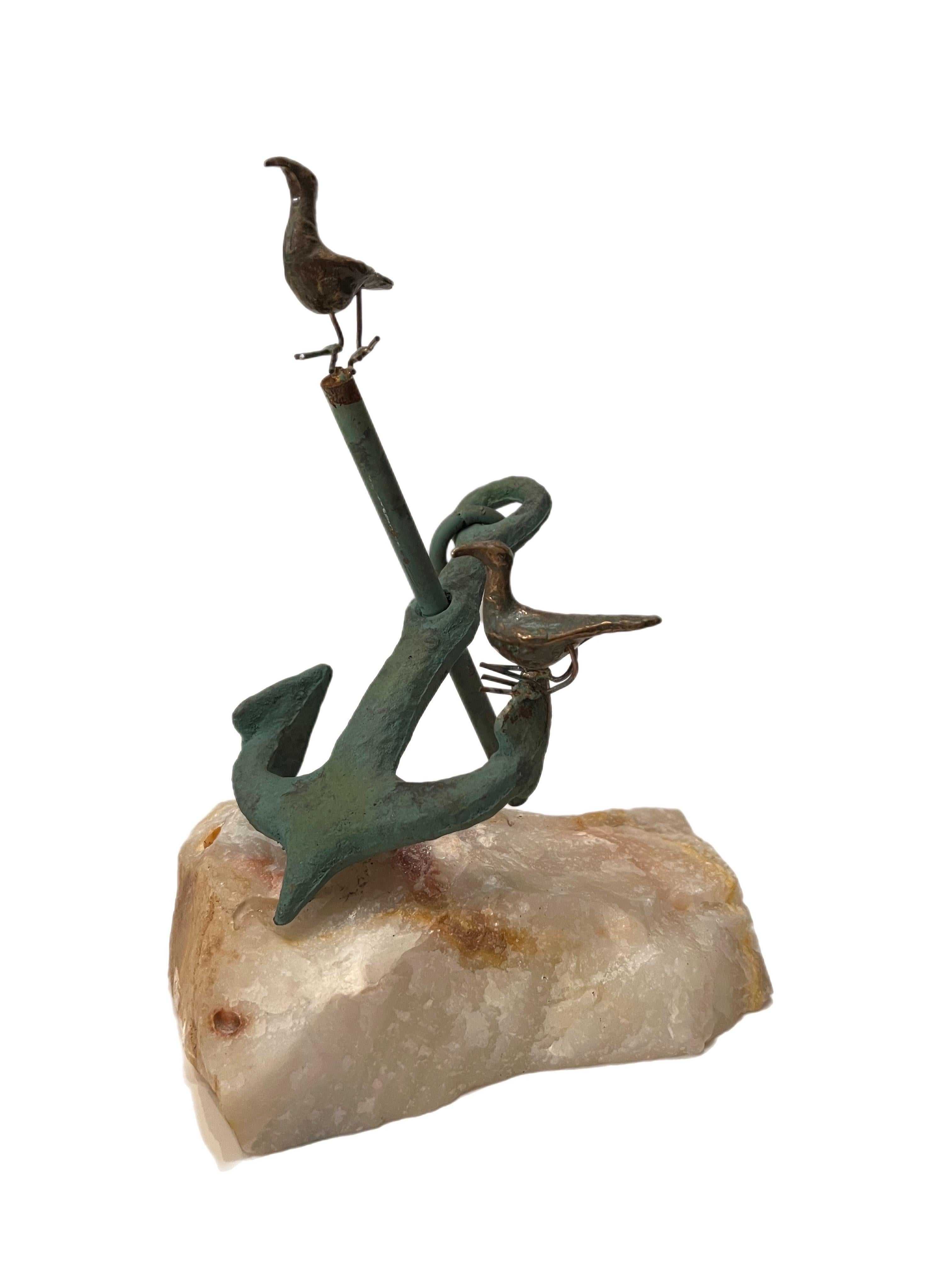 Late 20th Century 1970’s Curtis Jere Signed Anchor With Bird on Quarts Sculpture. For Sale