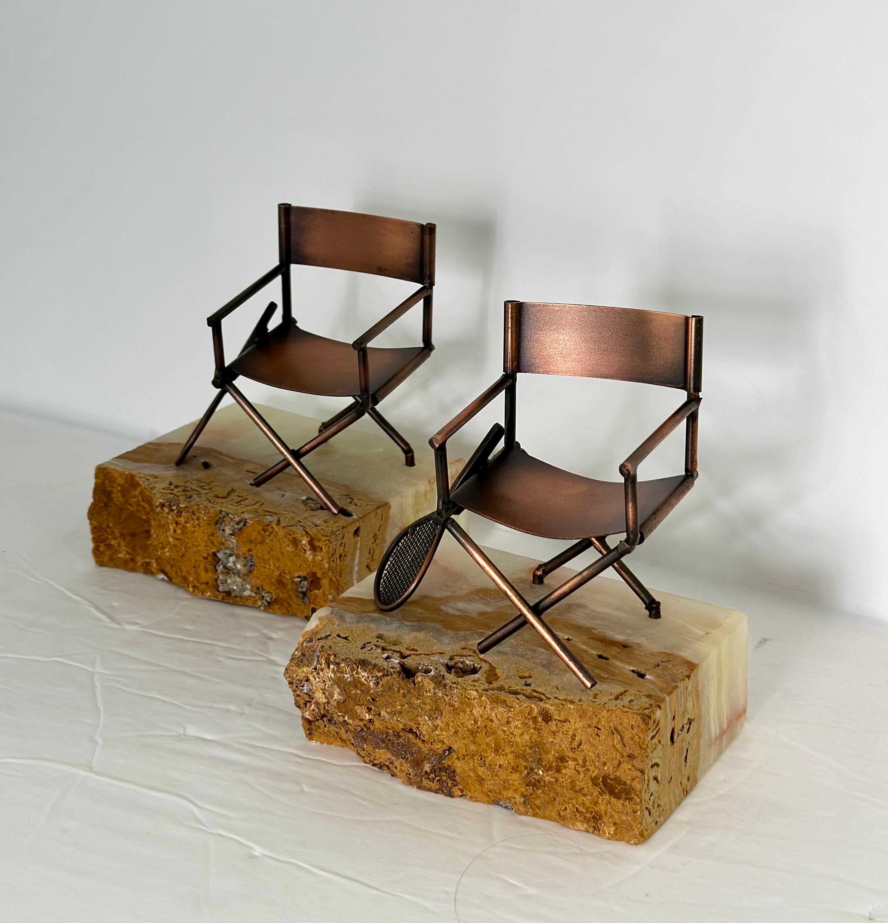 1970s Curtis Jere Signed Sculptural Copper Figurines on Onyx Bookends – a Pair In Good Condition In Farmington Hills, MI