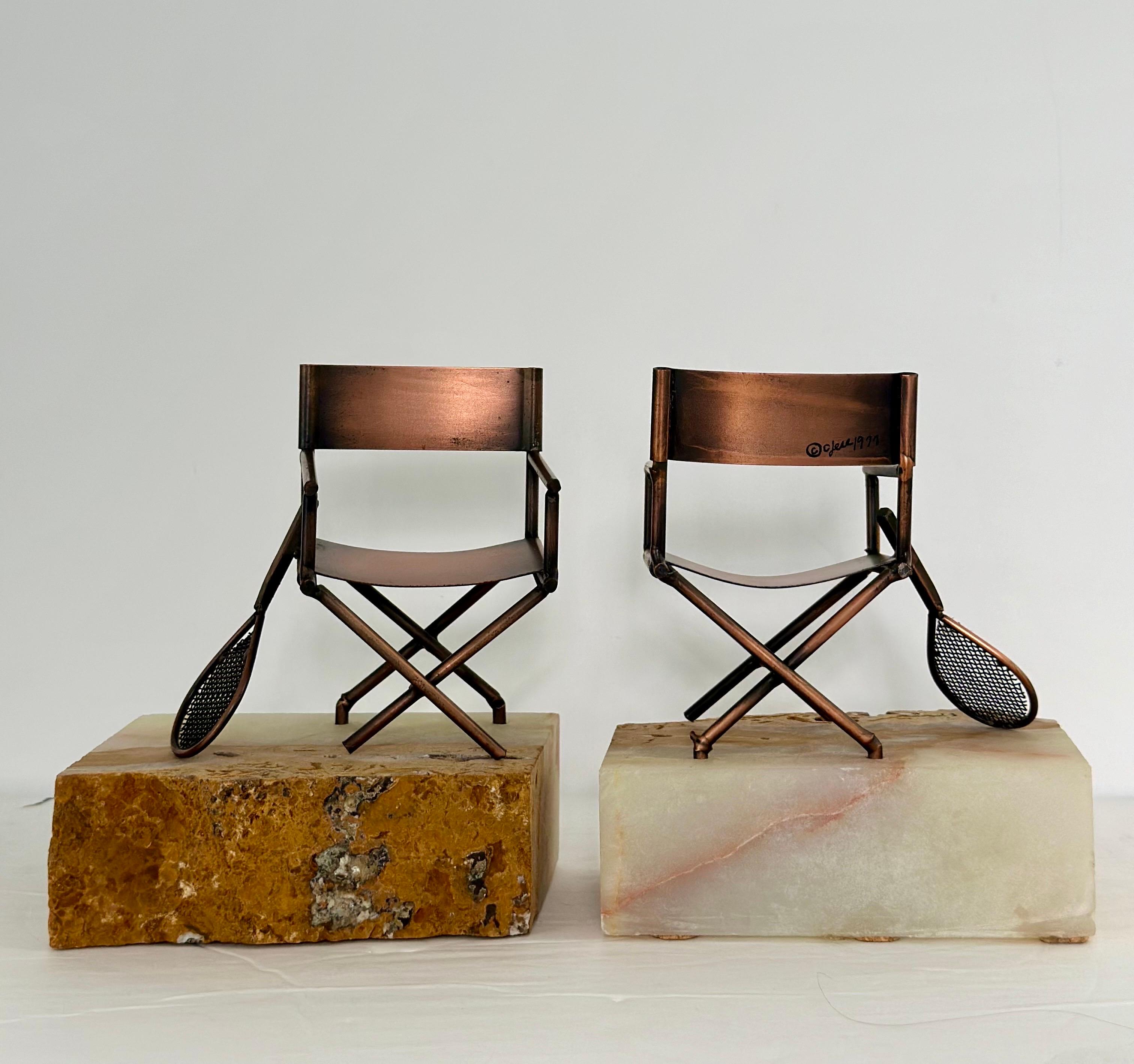 1970s Curtis Jere Signed Sculptural Copper Figurines on Onyx Bookends – a Pair 1