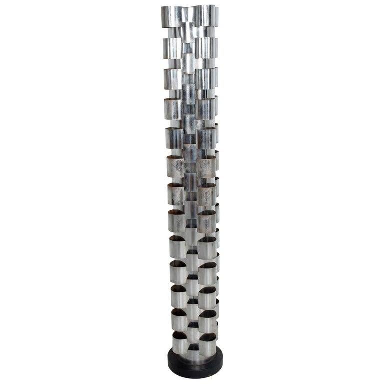 1970s Curtis Jere Spectacular Tall Floor Lamp Interlocking Tower Chrome & Steel In Good Condition For Sale In Chula Vista, CA
