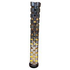 1970s Curtis Jere Spectacular Tall Floor Lamp Interlocking Tower Chrome & Steel