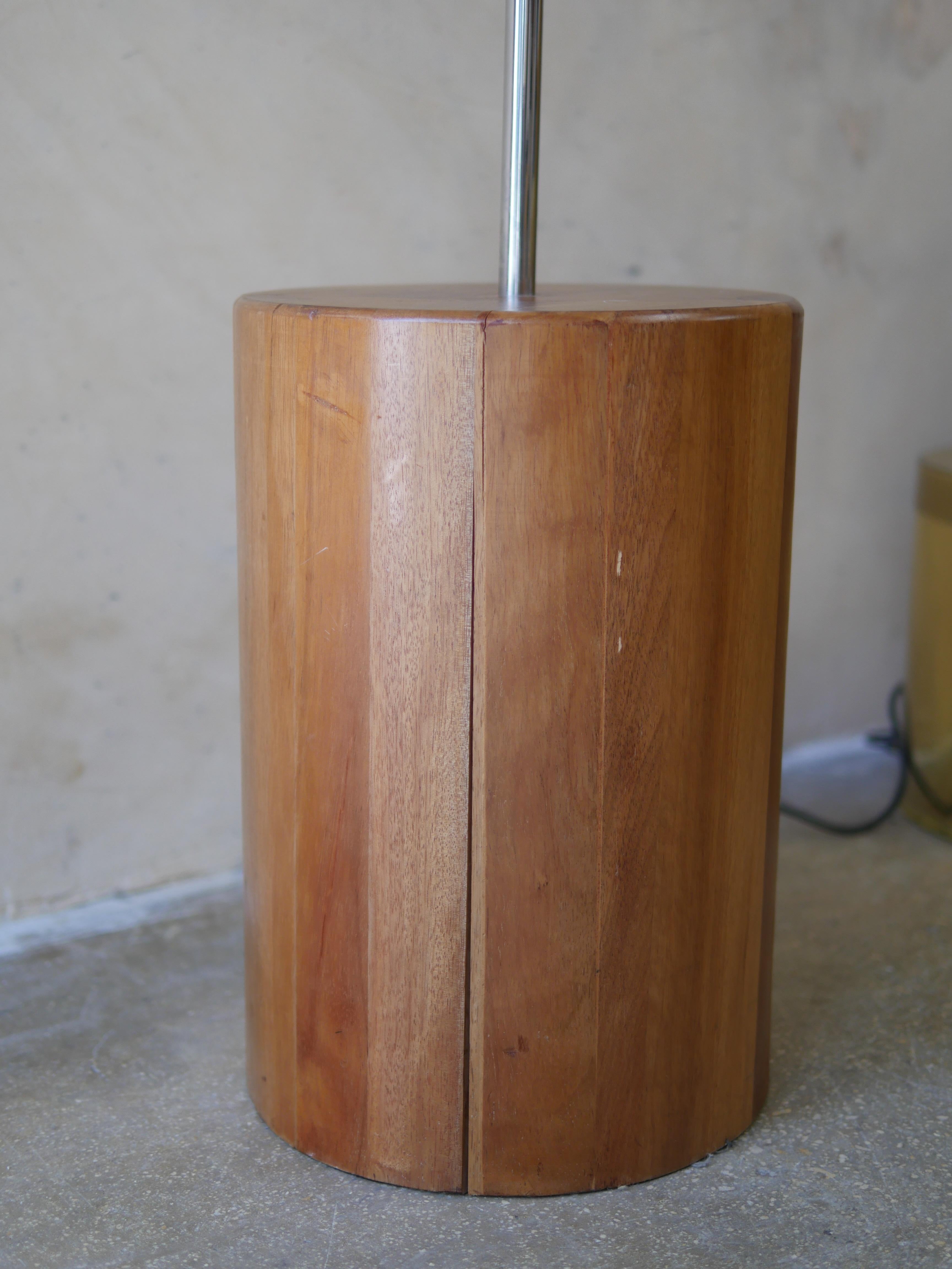 1970s Curved Chrome Floor Lamps with Cylindrical Wood Base For Sale 1
