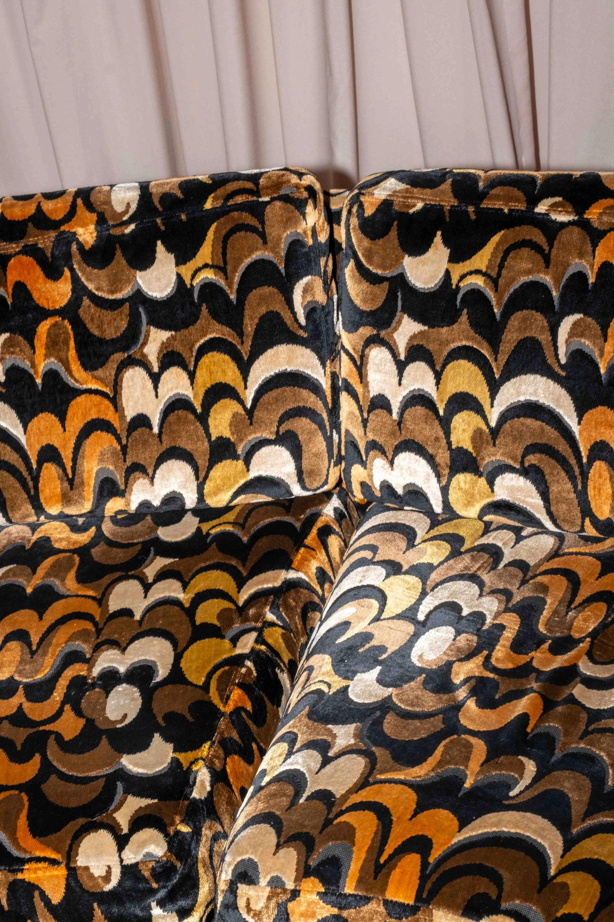 Mid-Century Modern 1970s Curved Loveseat in Jack Lenor Larsen velvet