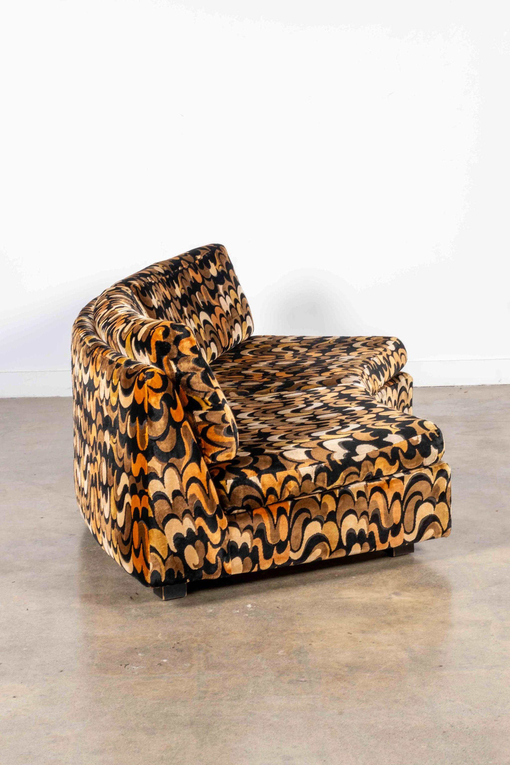 Italian 1970s Curved Loveseat in Jack Lenor Larsen velvet