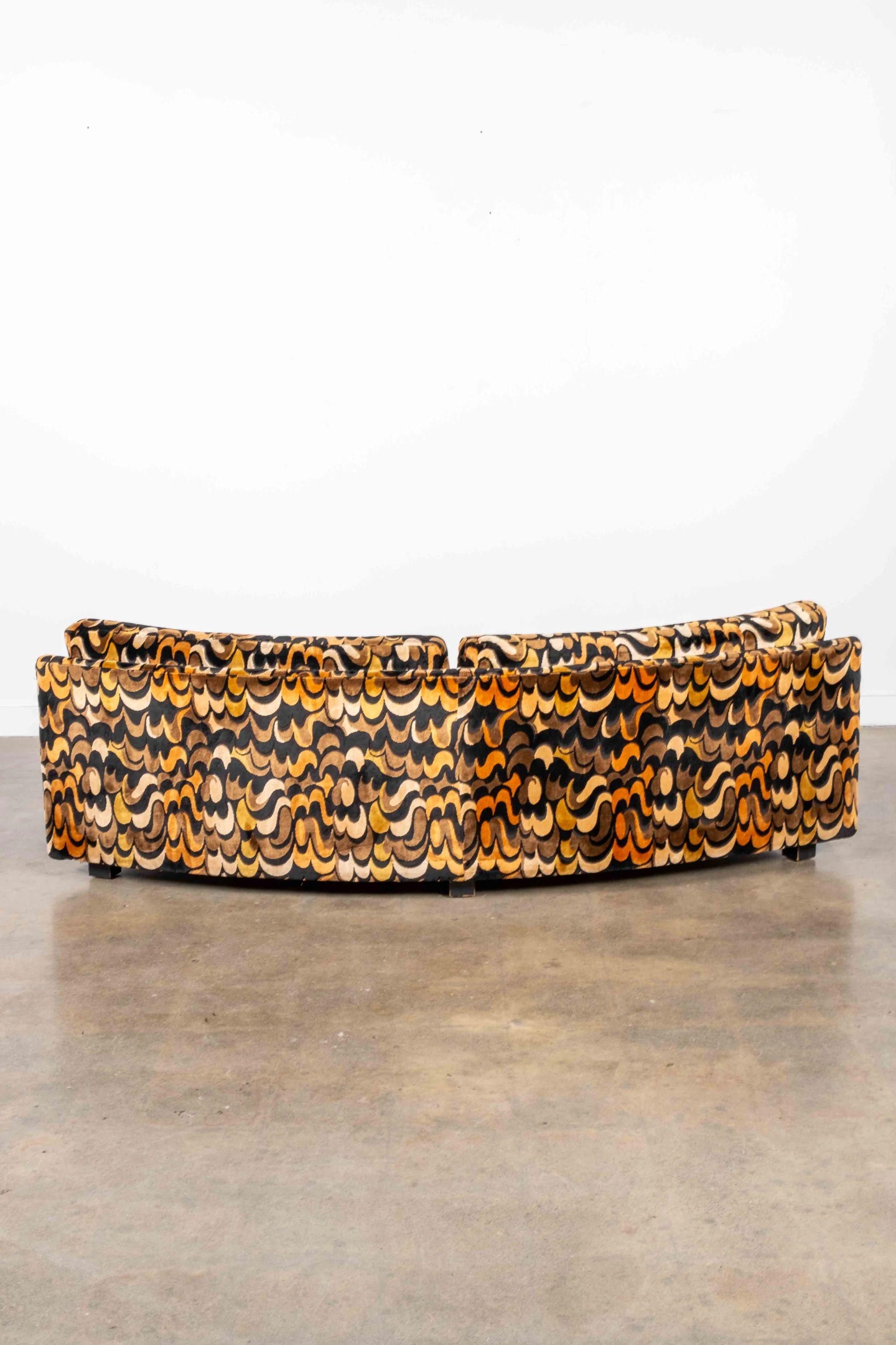 Late 20th Century 1970s Curved Loveseat in Jack Lenor Larsen velvet