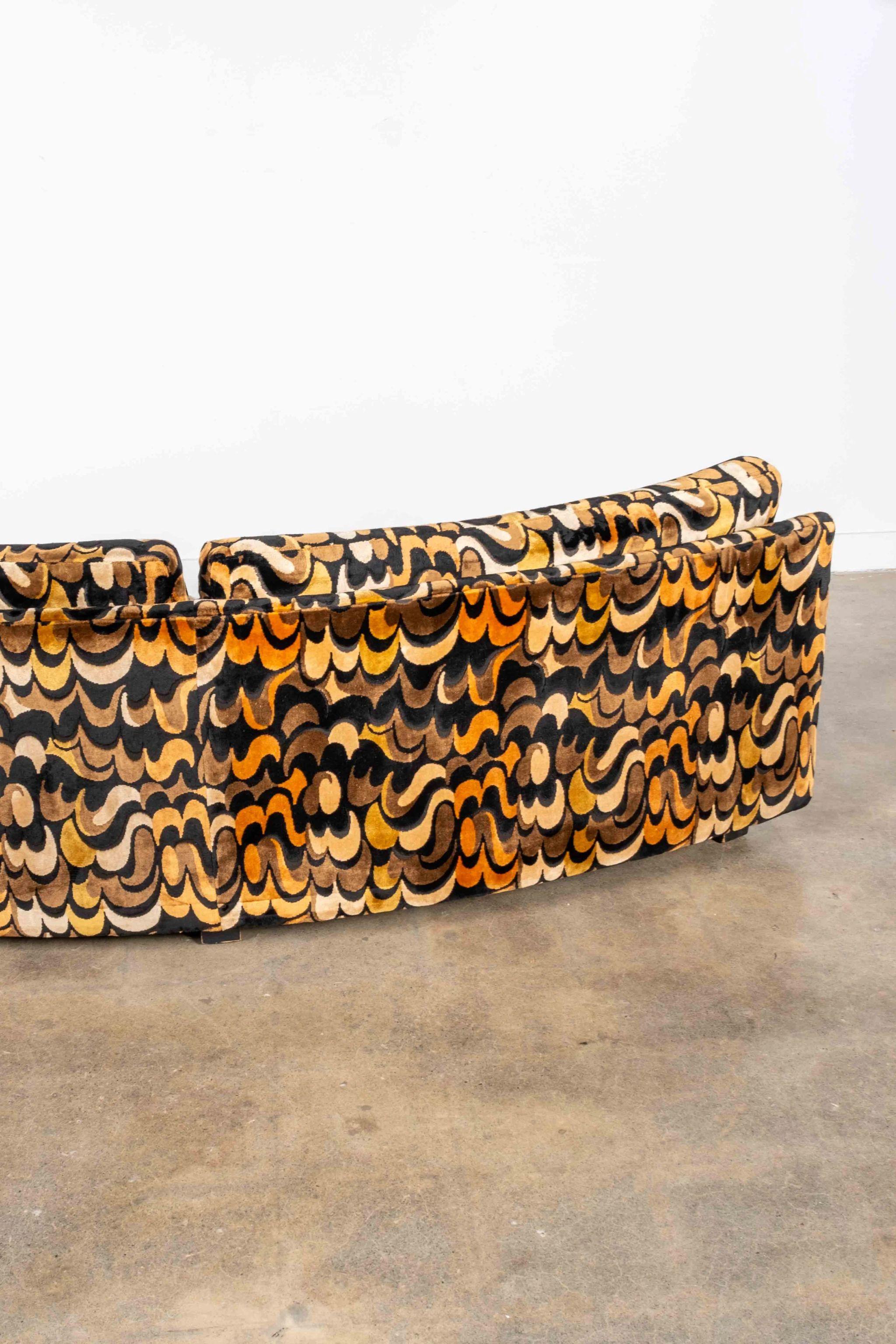 Velvet 1970s Curved Loveseat in Jack Lenor Larsen velvet