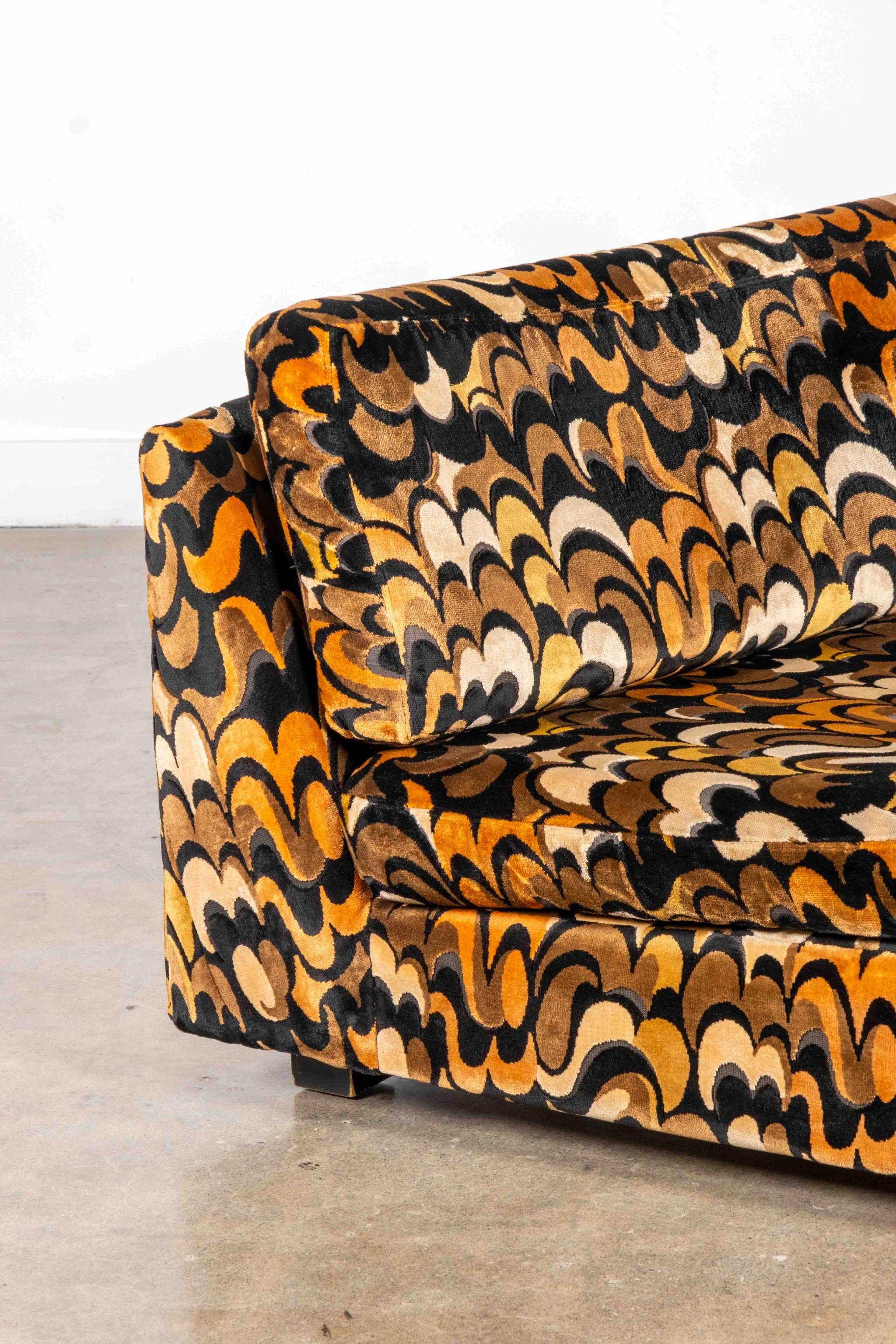 1970s Curved Loveseat in Jack Lenor Larsen velvet 1