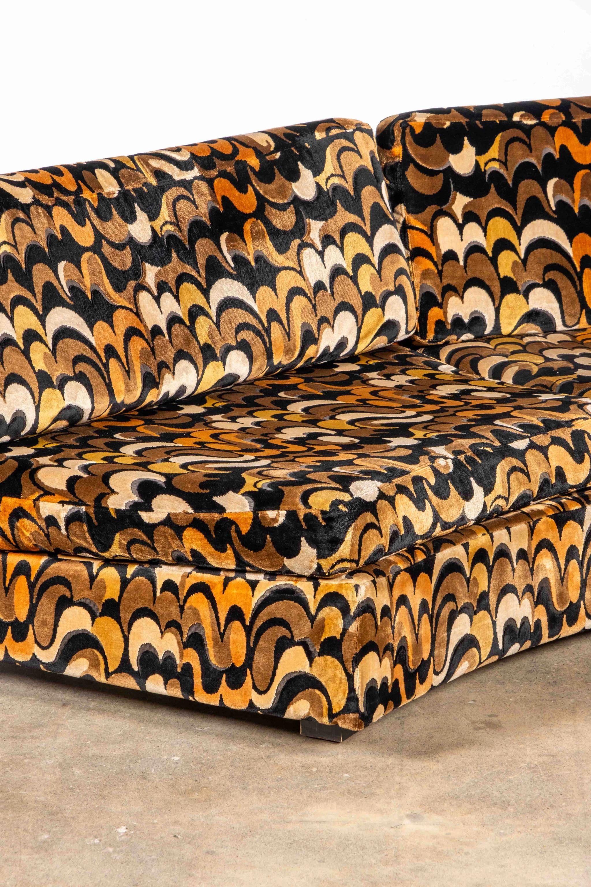 1970s Curved Loveseat in Jack Lenor Larsen velvet 2