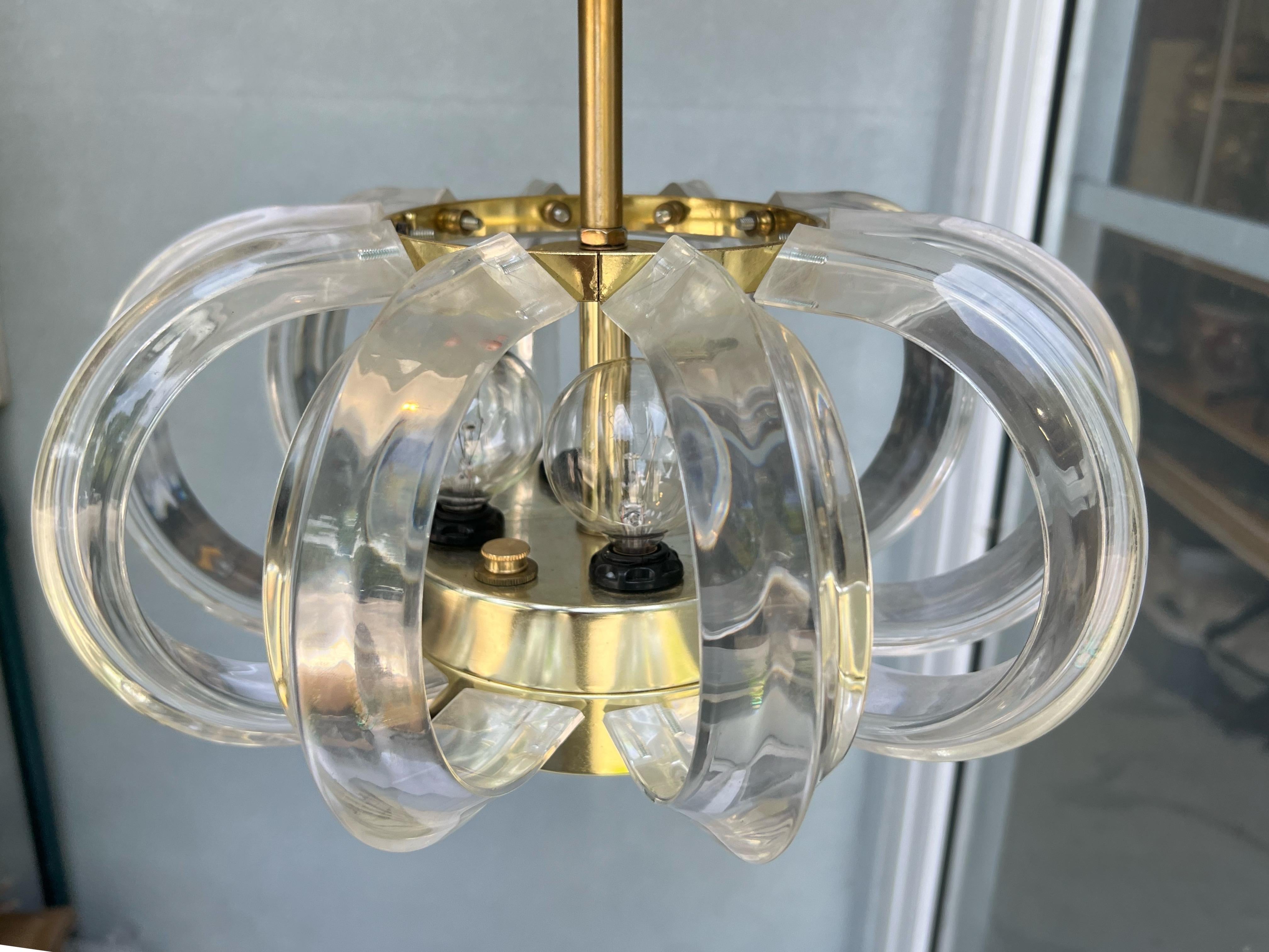 Hollywood Regency 1970’s Curved Lucite Semi Flush Mount