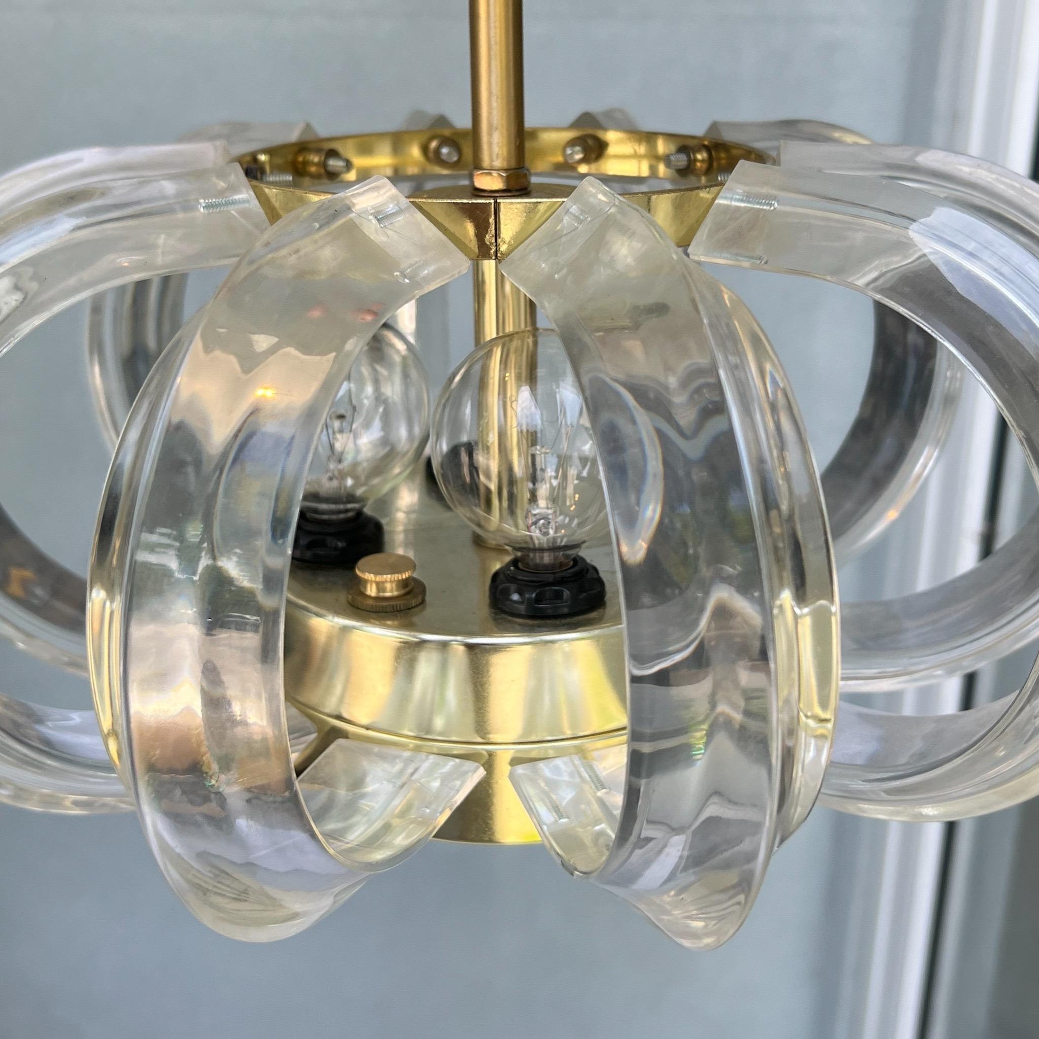American 1970’s Curved Lucite Semi Flush Mount