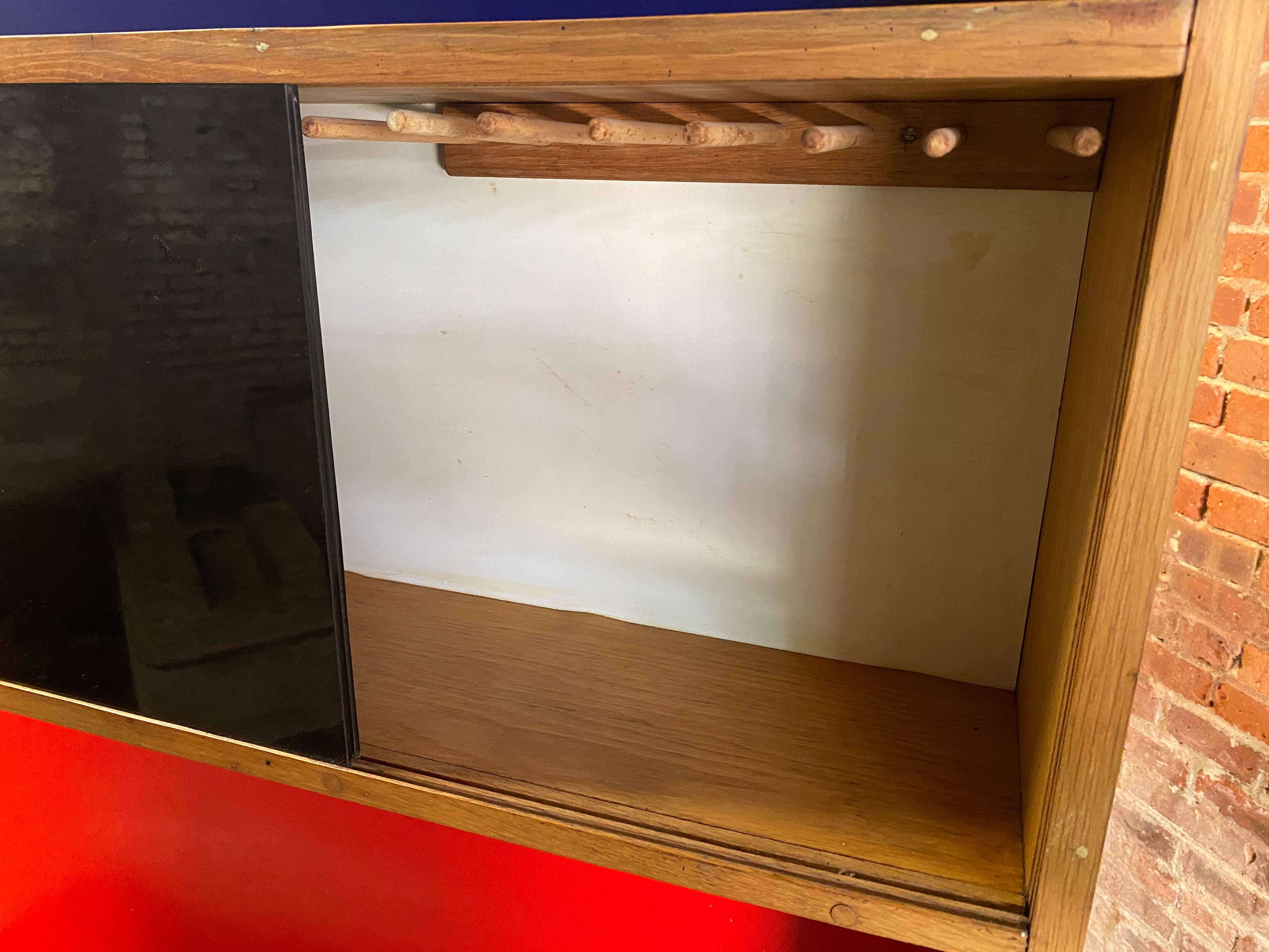 1970s Custom Built Gerrit Rietveld Style Oak and Acrylic Utility Cabinet For Sale 4